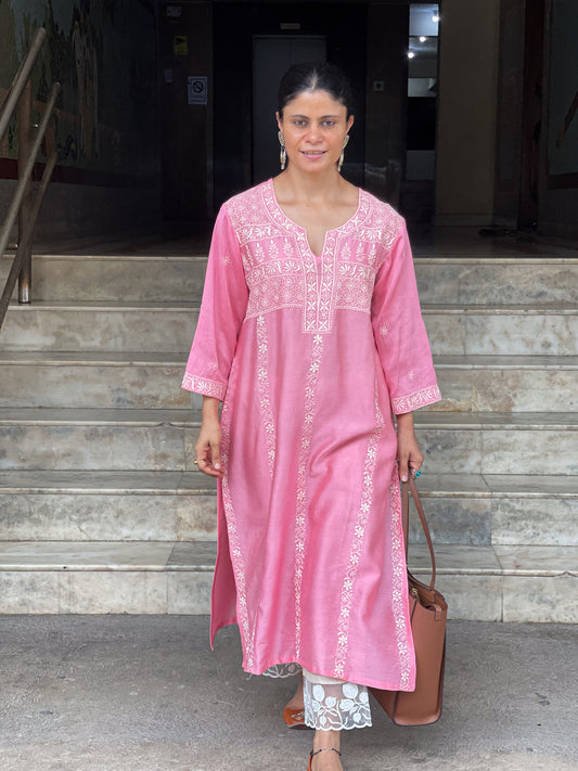 Handembroidered Chikankari Chanderi silk Kurta