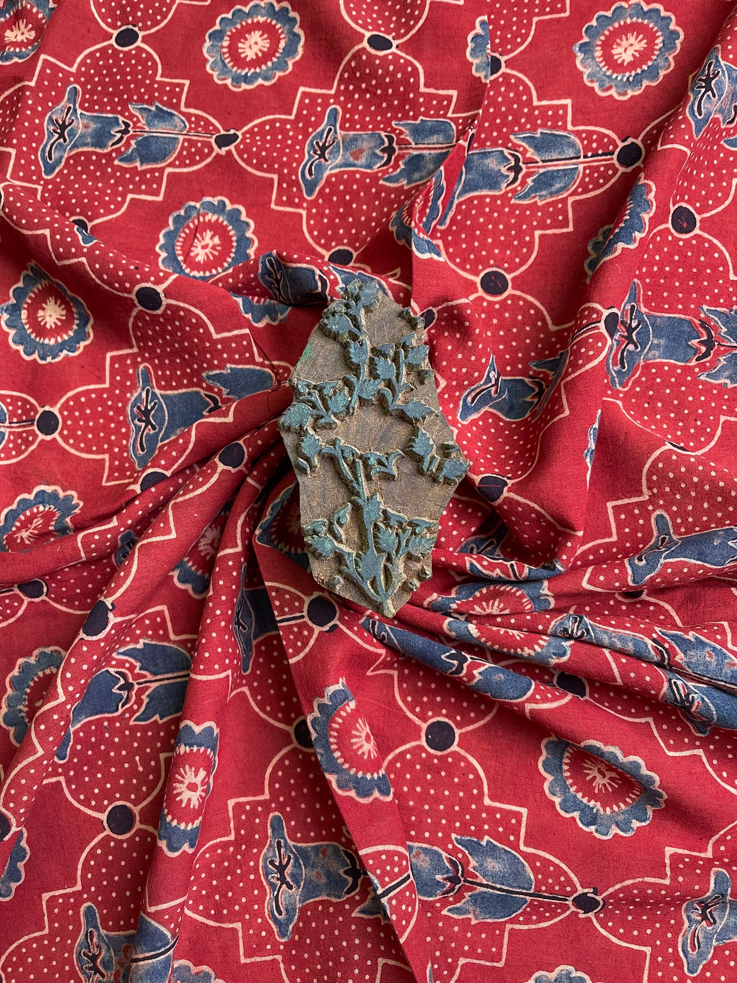Handloom Cotton Handblock Printed Natural Dyed Ajrakh Fabric