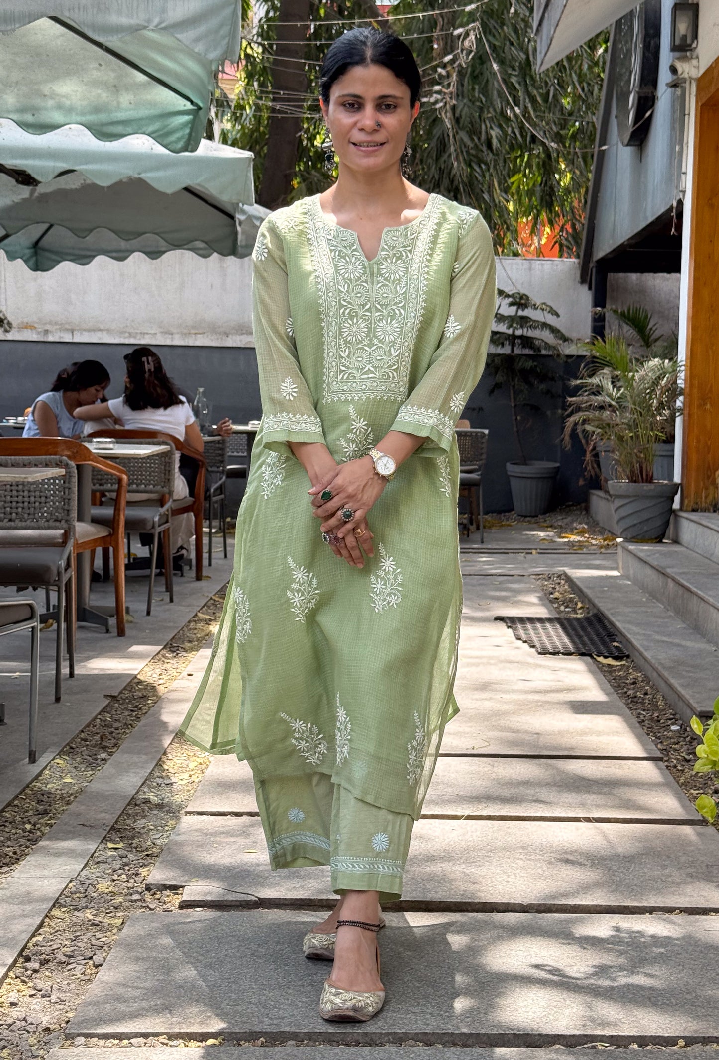 Handloom And Handembroidered Chikankari Kota Doria  Kurta