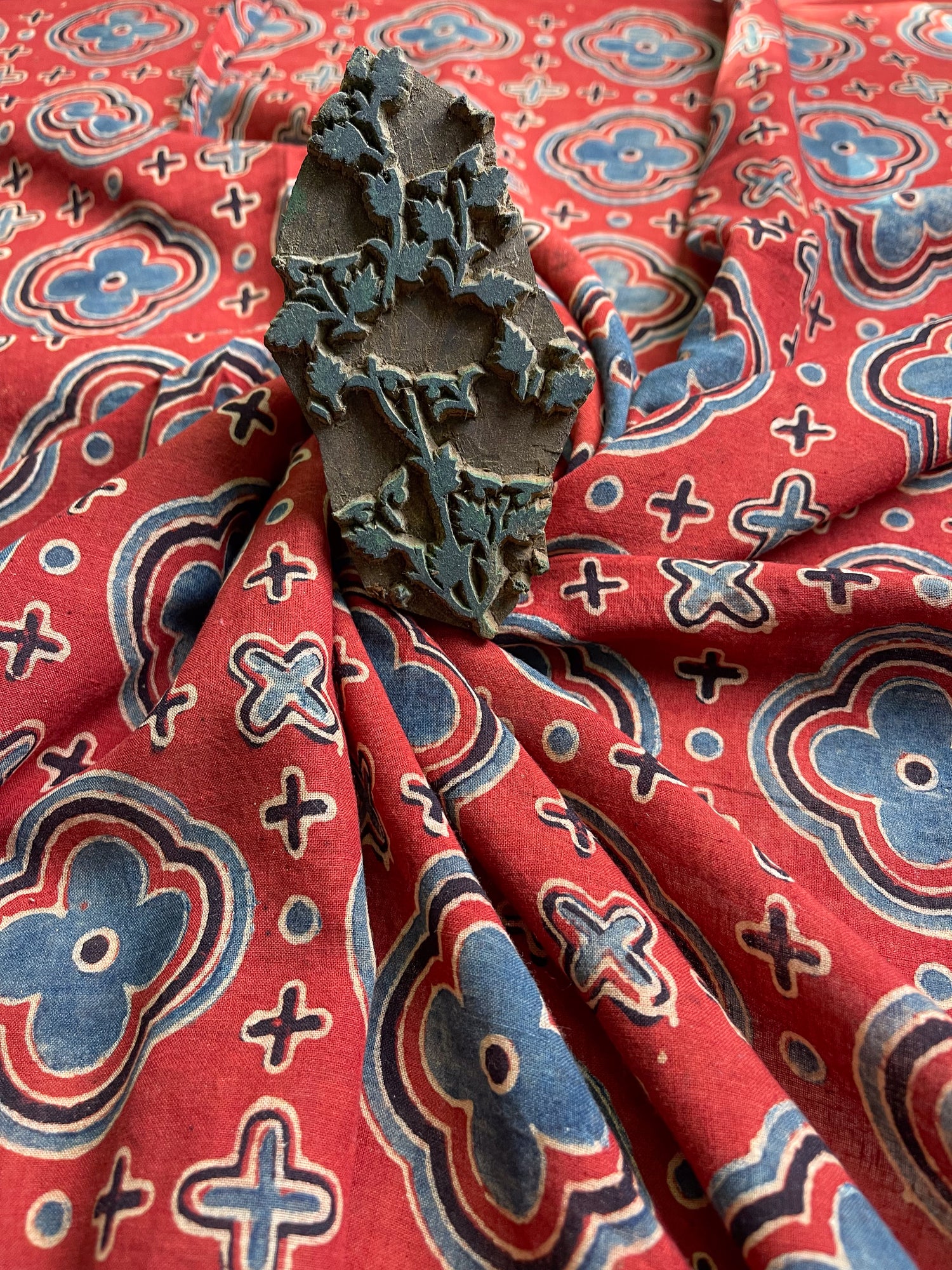 Handloom Cotton Handblock Printed Natural Dyed Ajrakh Fabric