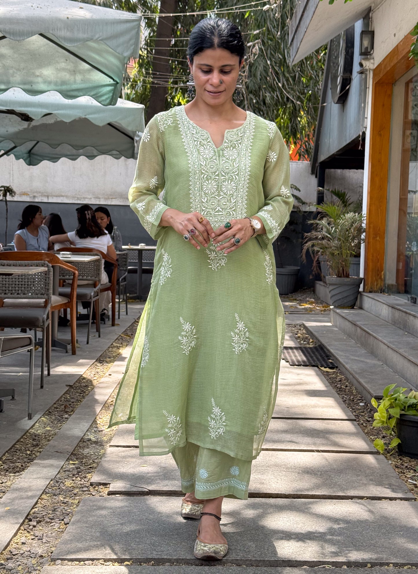 Handloom And Handembroidered Chikankari Kota Doria  Kurta