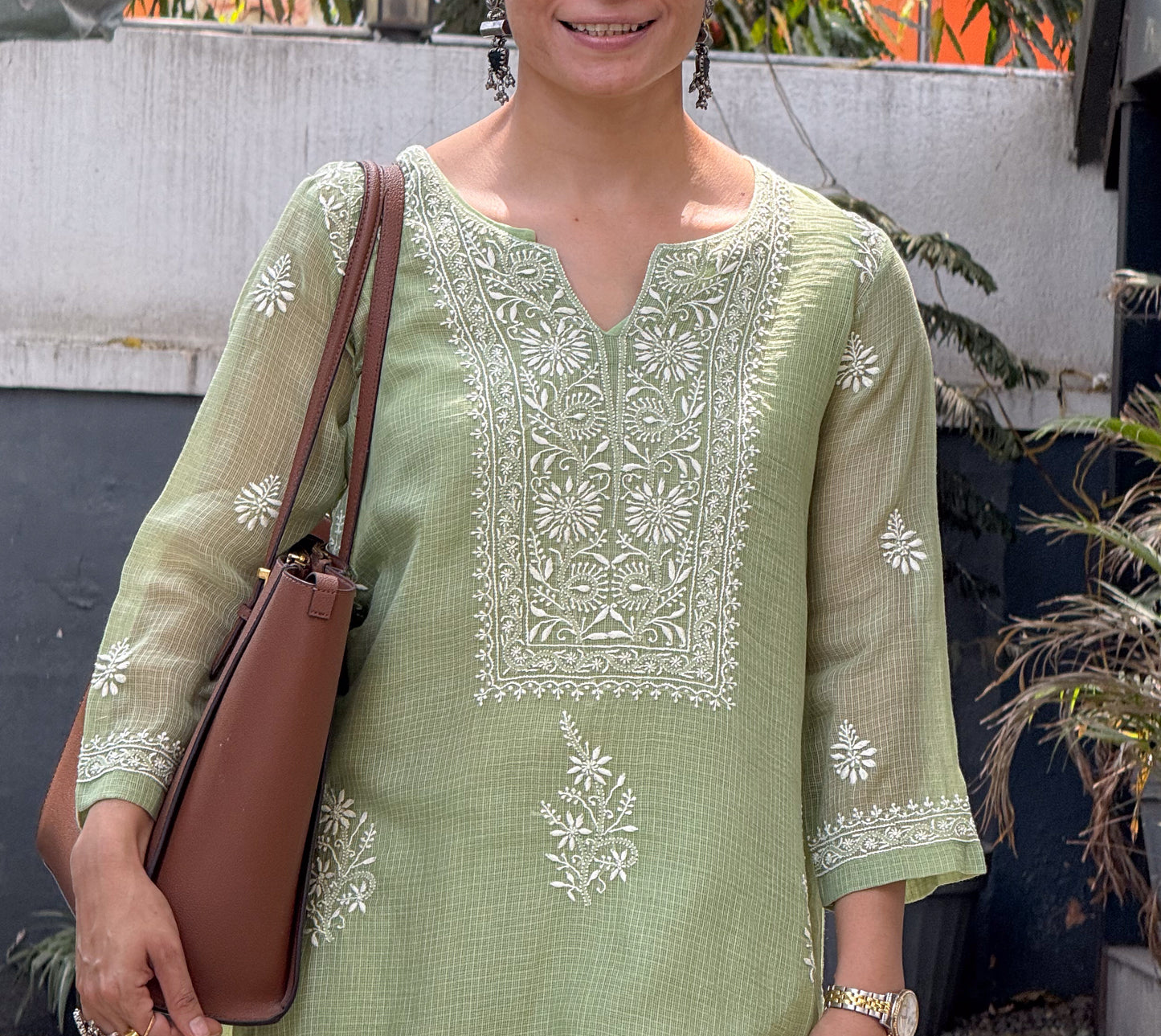 Handloom And Handembroidered Chikankari Kota Doria  Kurta