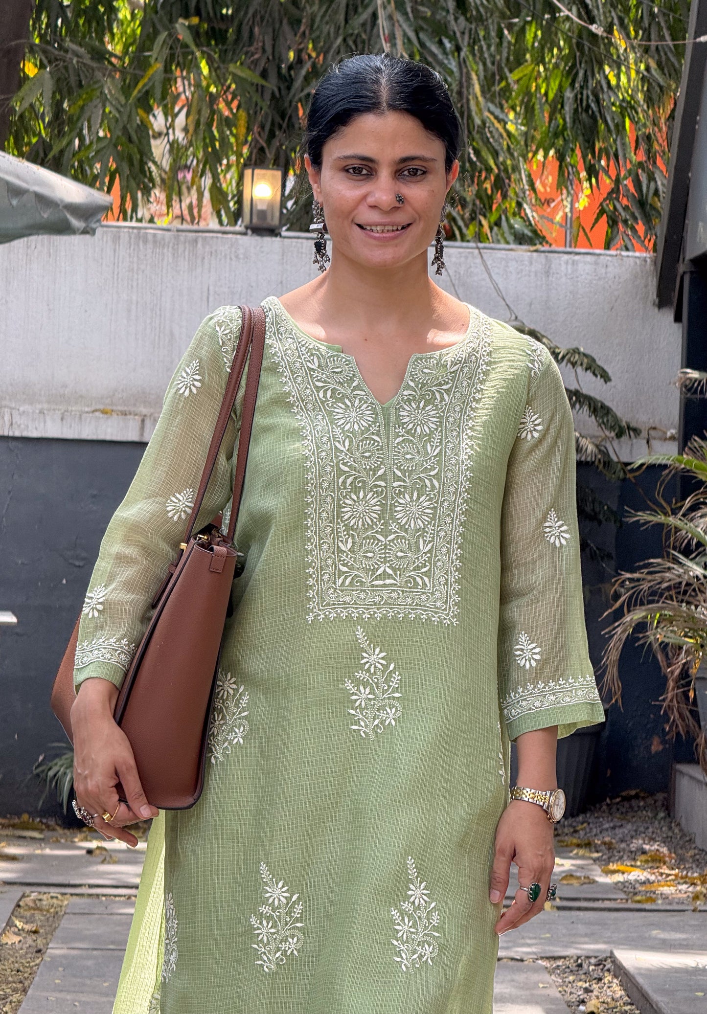 Handloom And Handembroidered Chikankari Kota Doria  Kurta