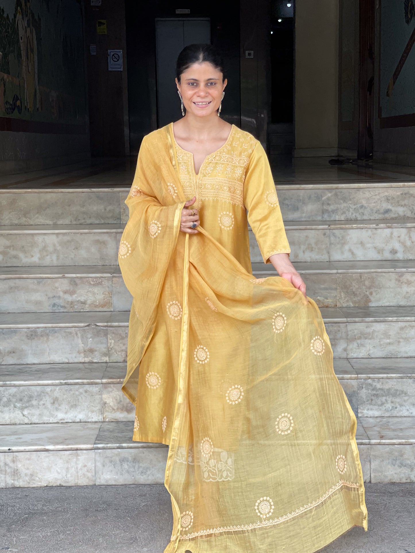 Chanderi Silk Handembroidered Chikankari Dupatta