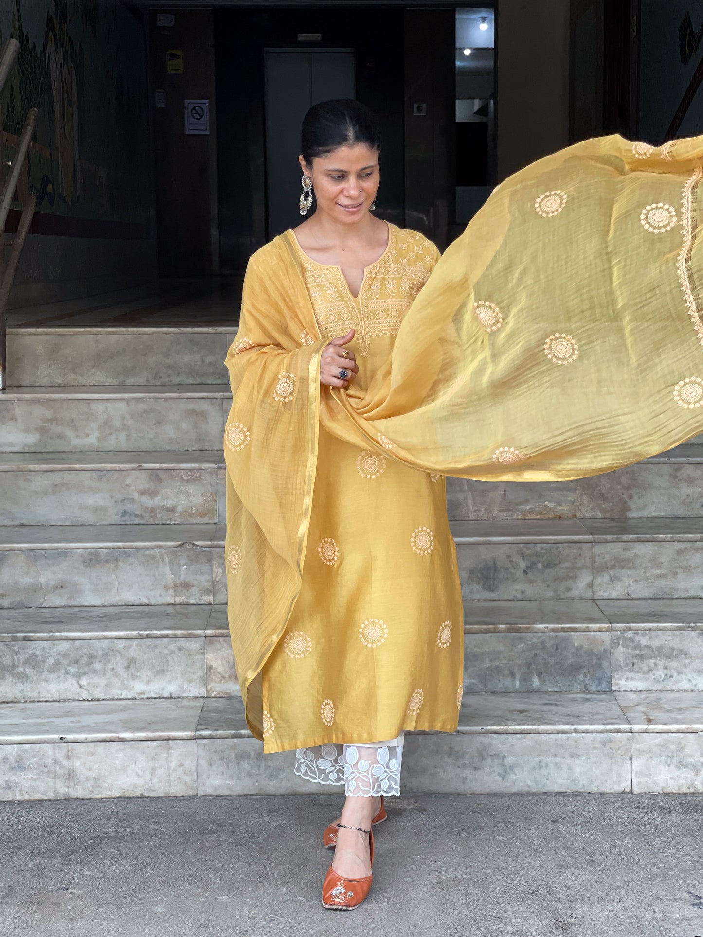 Chanderi Silk Handembroidered Chikankari Dupatta