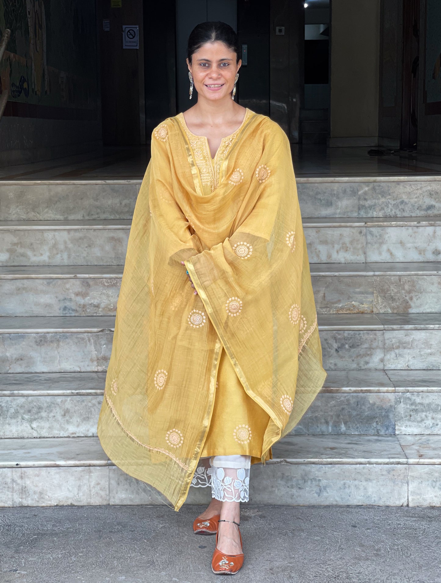 Chanderi Silk Handembroidered Chikankari Dupatta