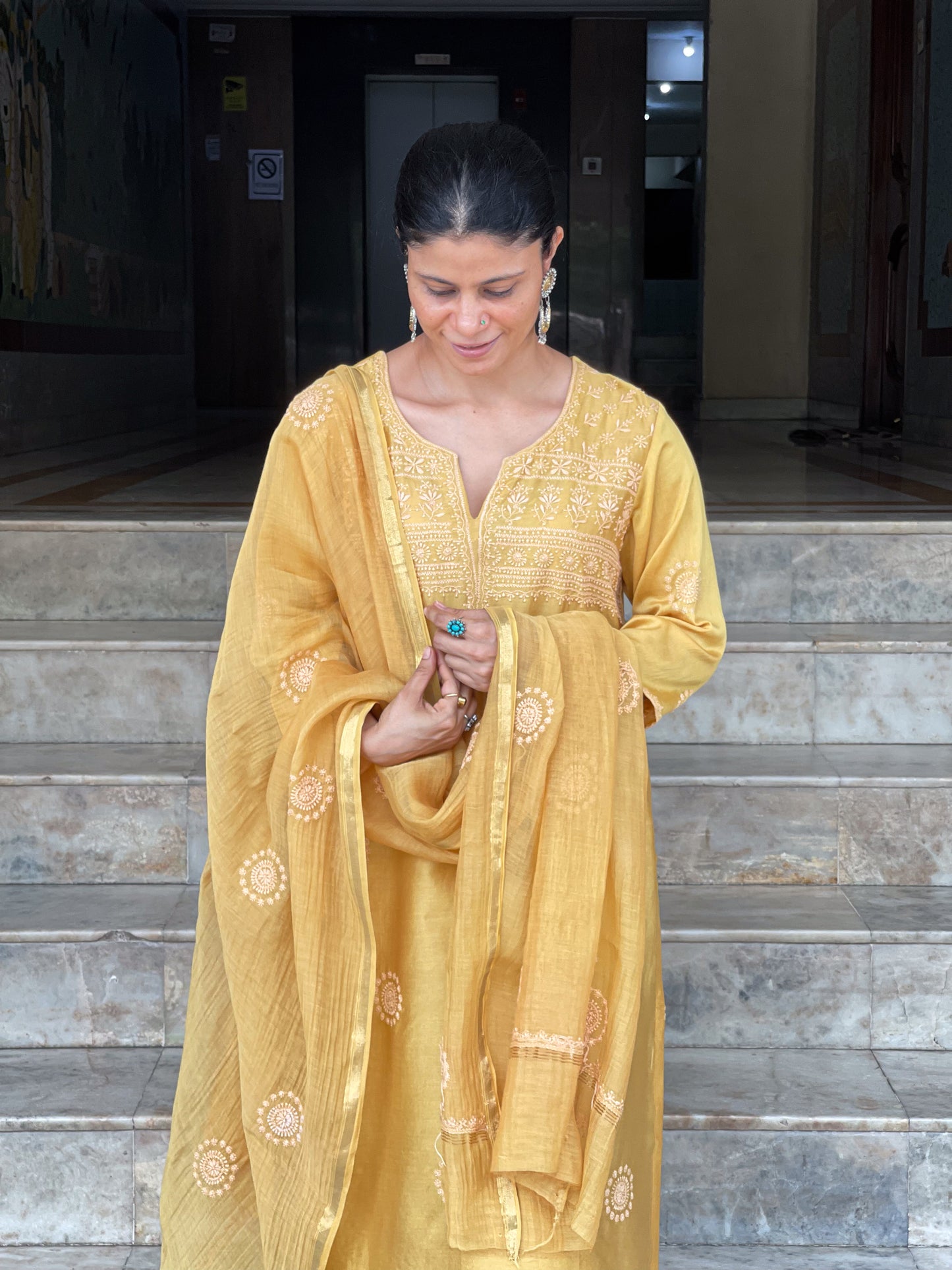 Chanderi Silk Handembroidered Chikankari Dupatta