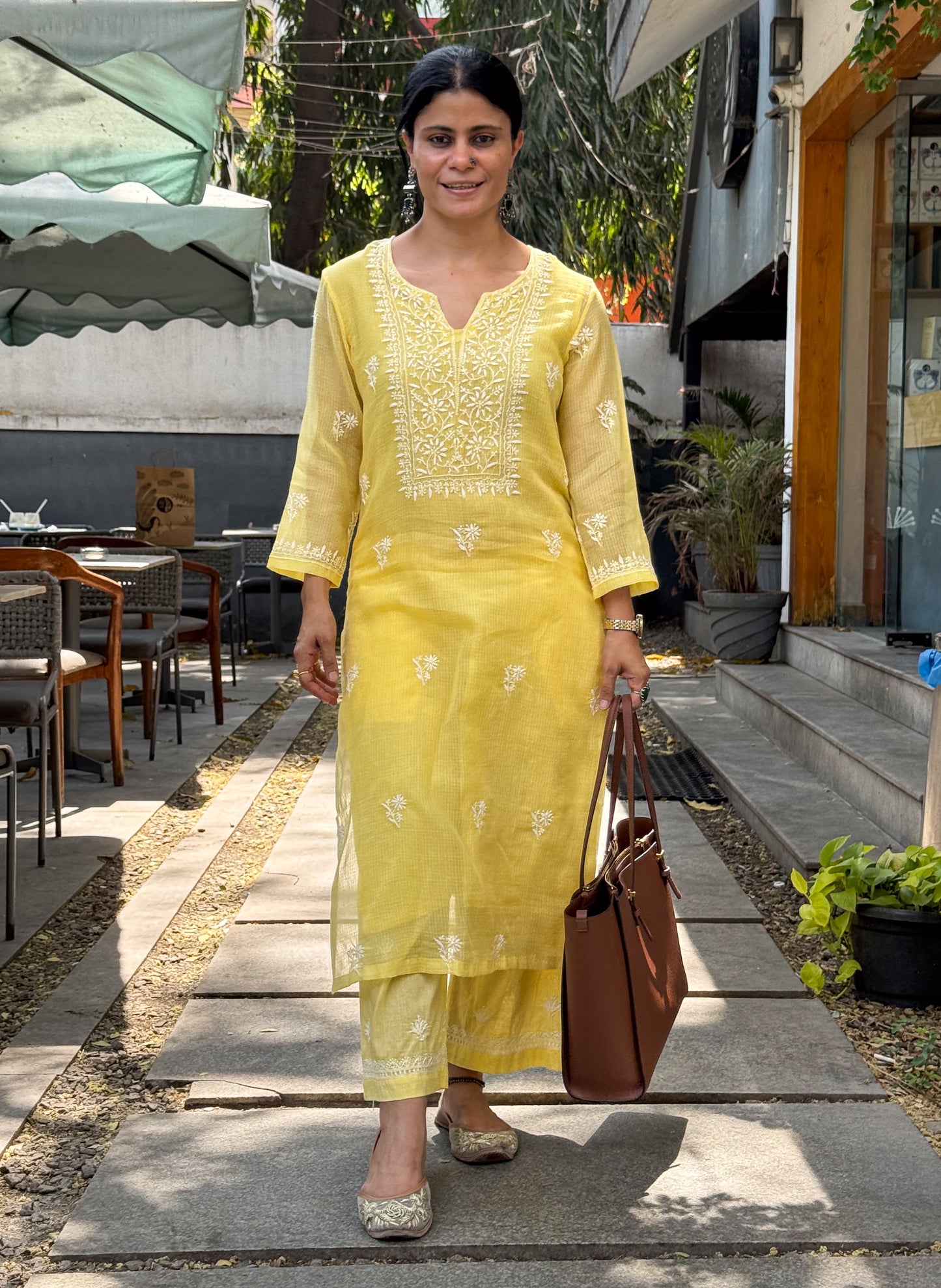 Handloom And Handembroidered Chikankari Kota Doria  Kurta