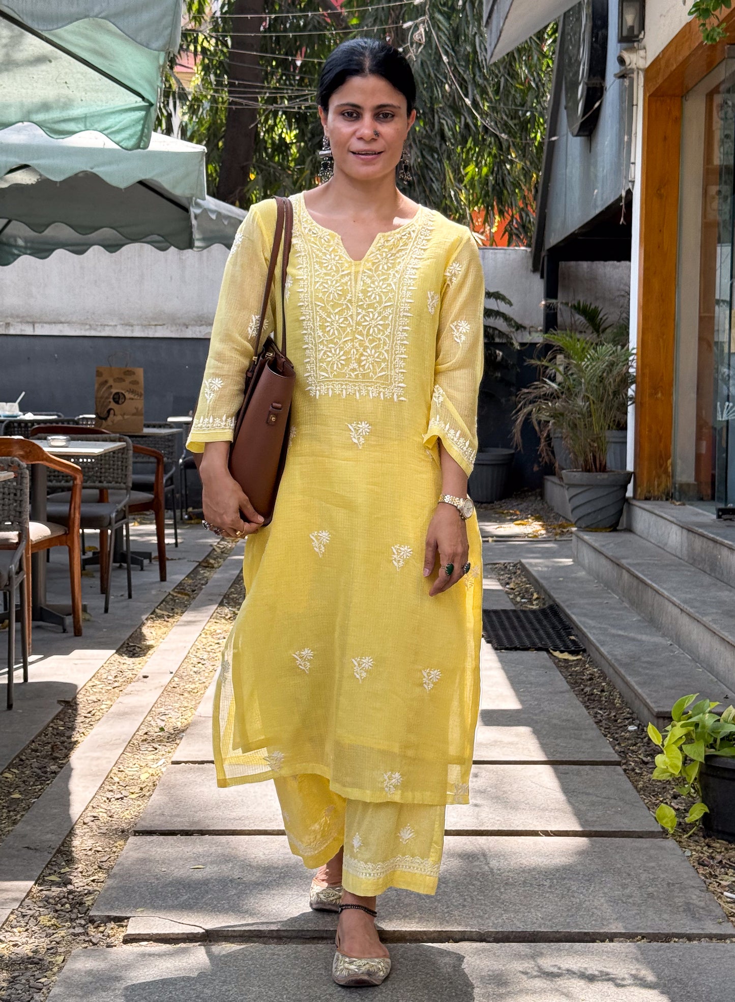 Handloom And Handembroidered Chikankari Kota Doria  Kurta