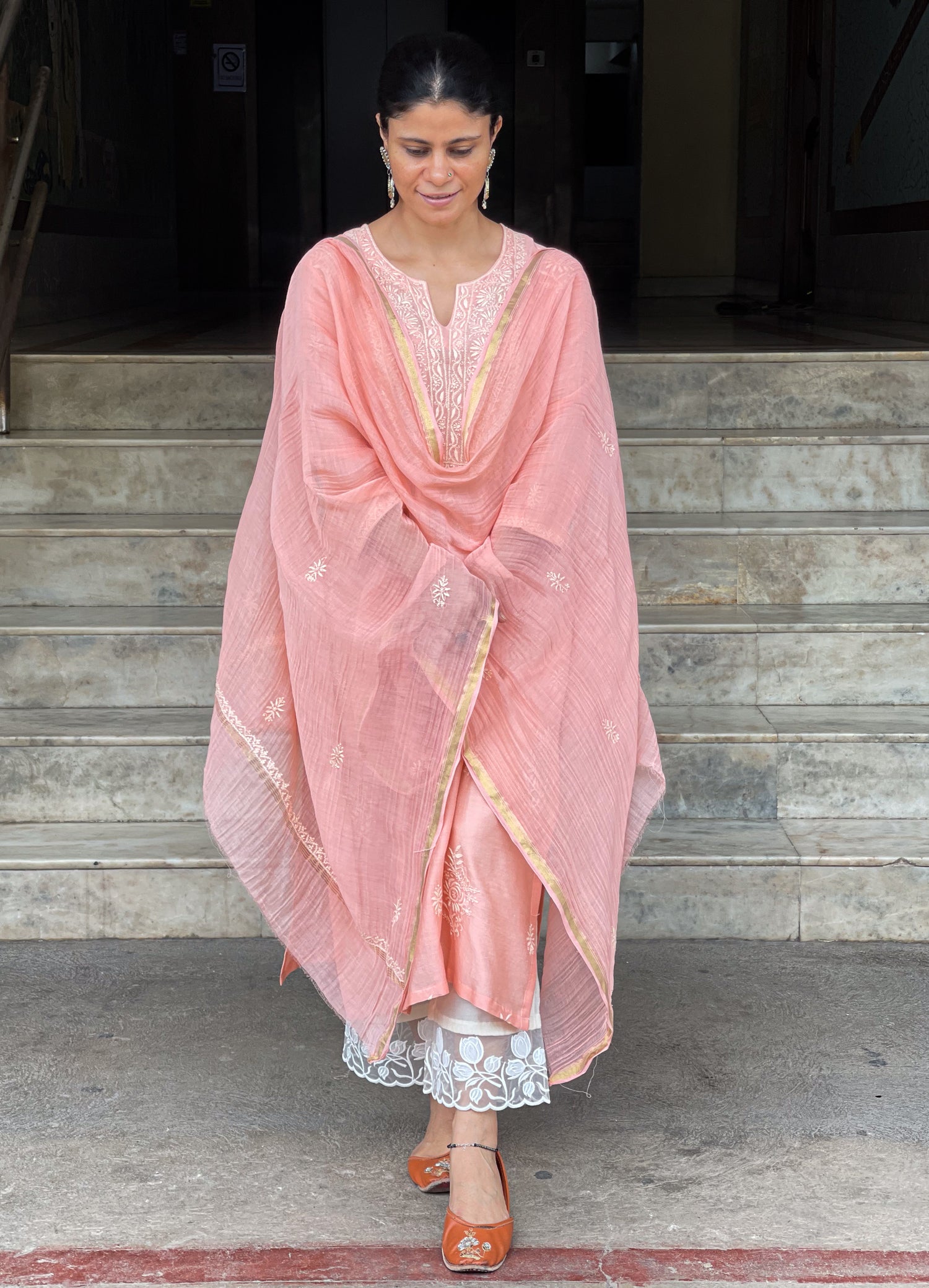 Chanderi Silk Handembroidered Chikankari Dupatta