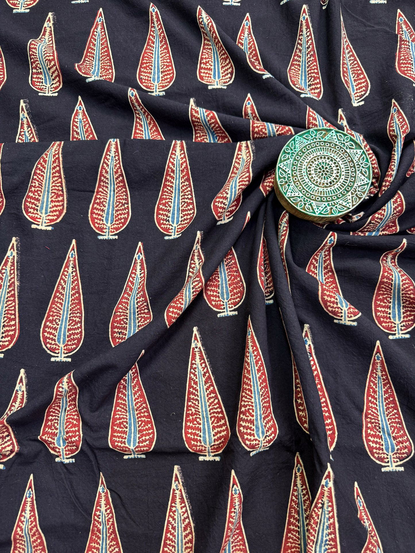 Handblock Printed Natural Dyed Ajrakh Cotton Fabric