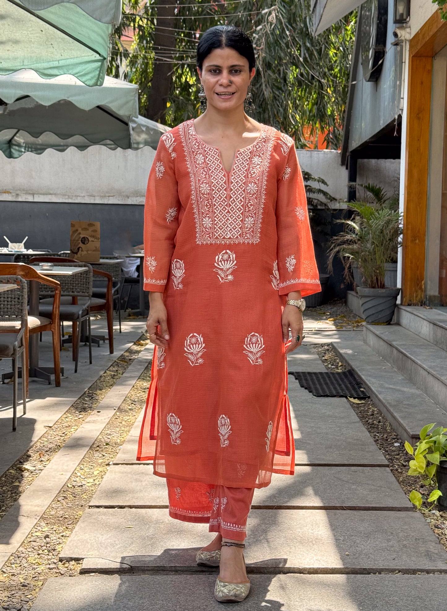 Handloom And Handembroidered Chikankari Kota Doria  Kurta