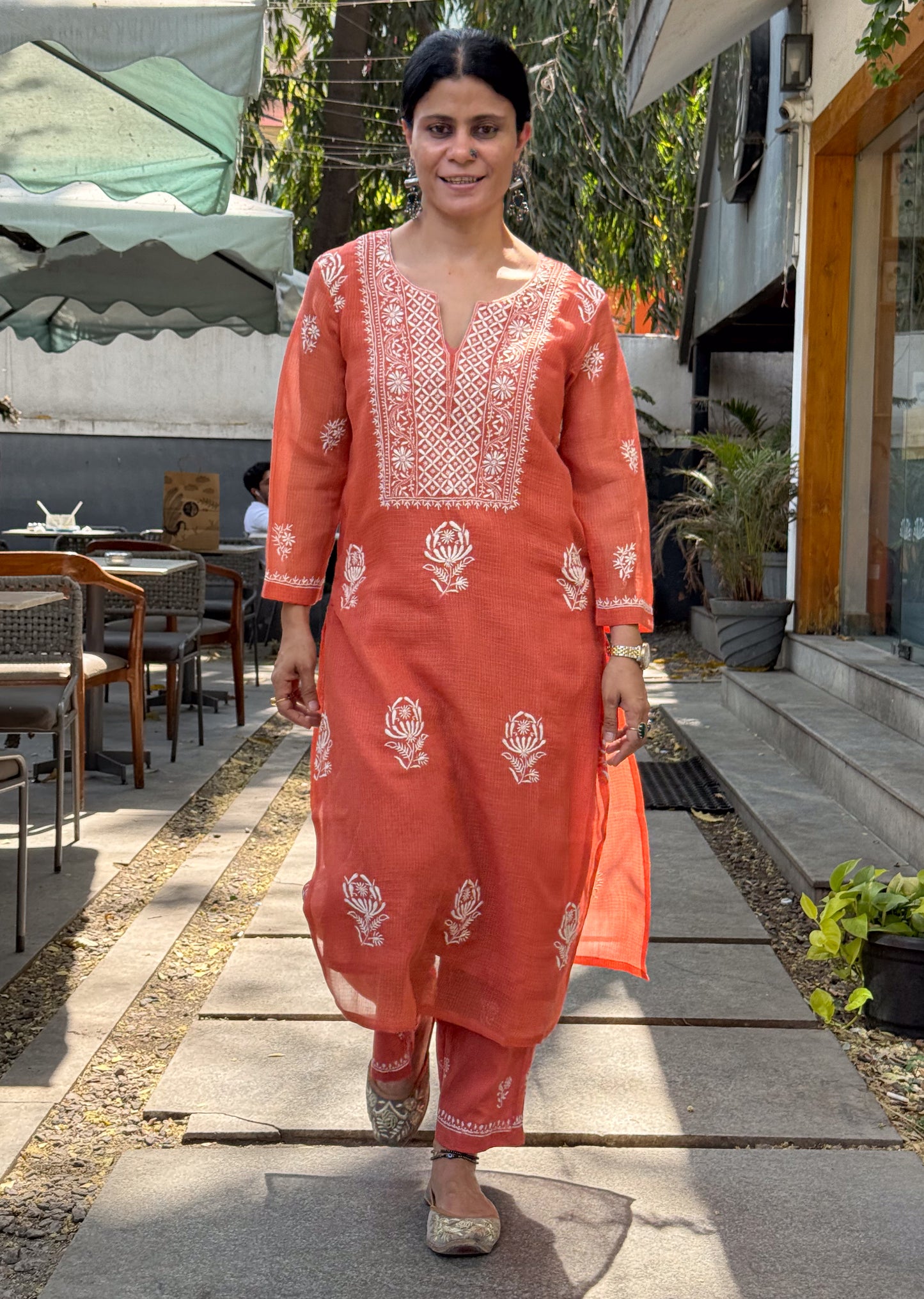 Handloom And Handembroidered Chikankari Kota Doria  Kurta