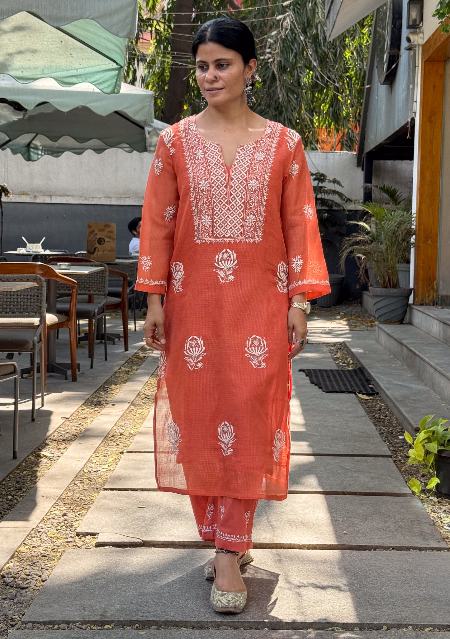 Handloom And Handembroidered Chikankari Kota Doria  Kurta