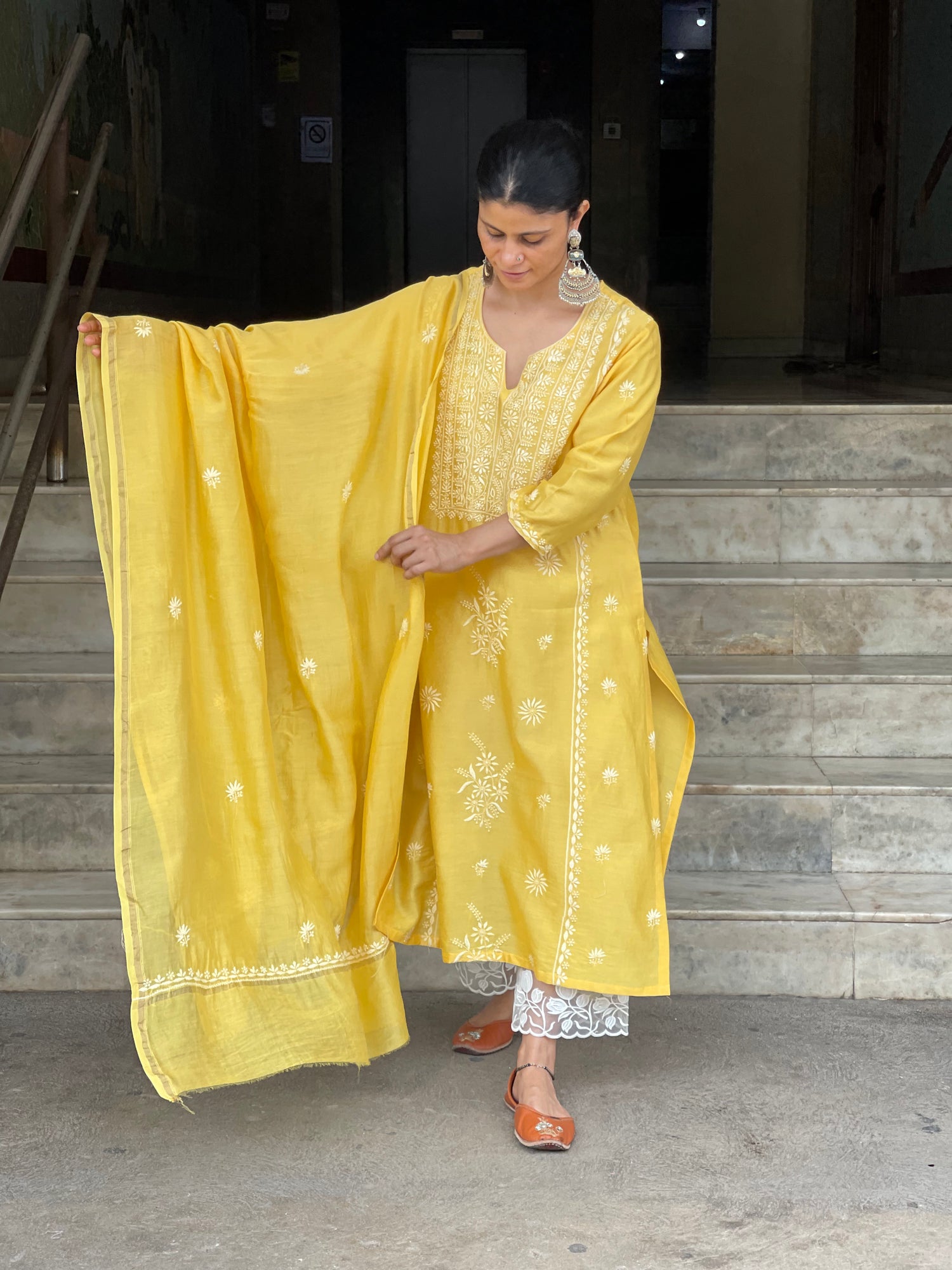 Chanderi Silk Handembroidered Chikankari Dupatta
