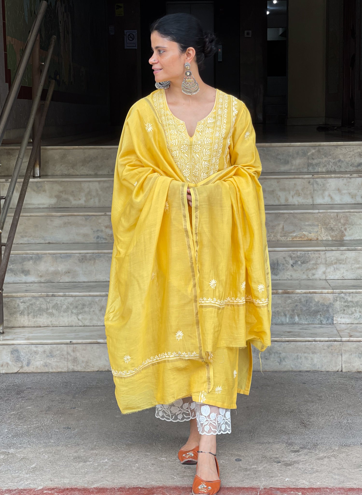 Chanderi Silk Handembroidered Chikankari Dupatta