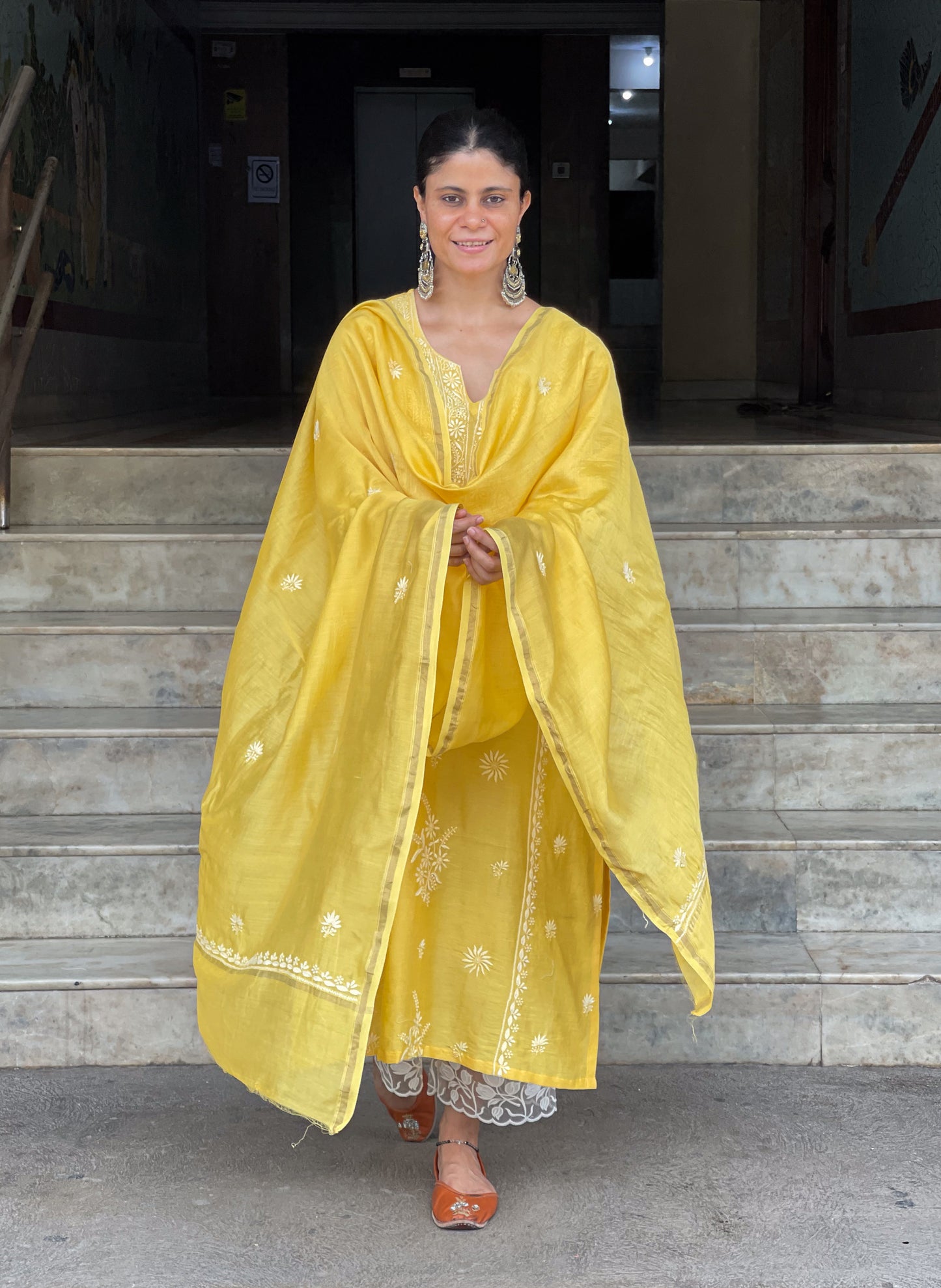 Chanderi Silk Handembroidered Chikankari Dupatta