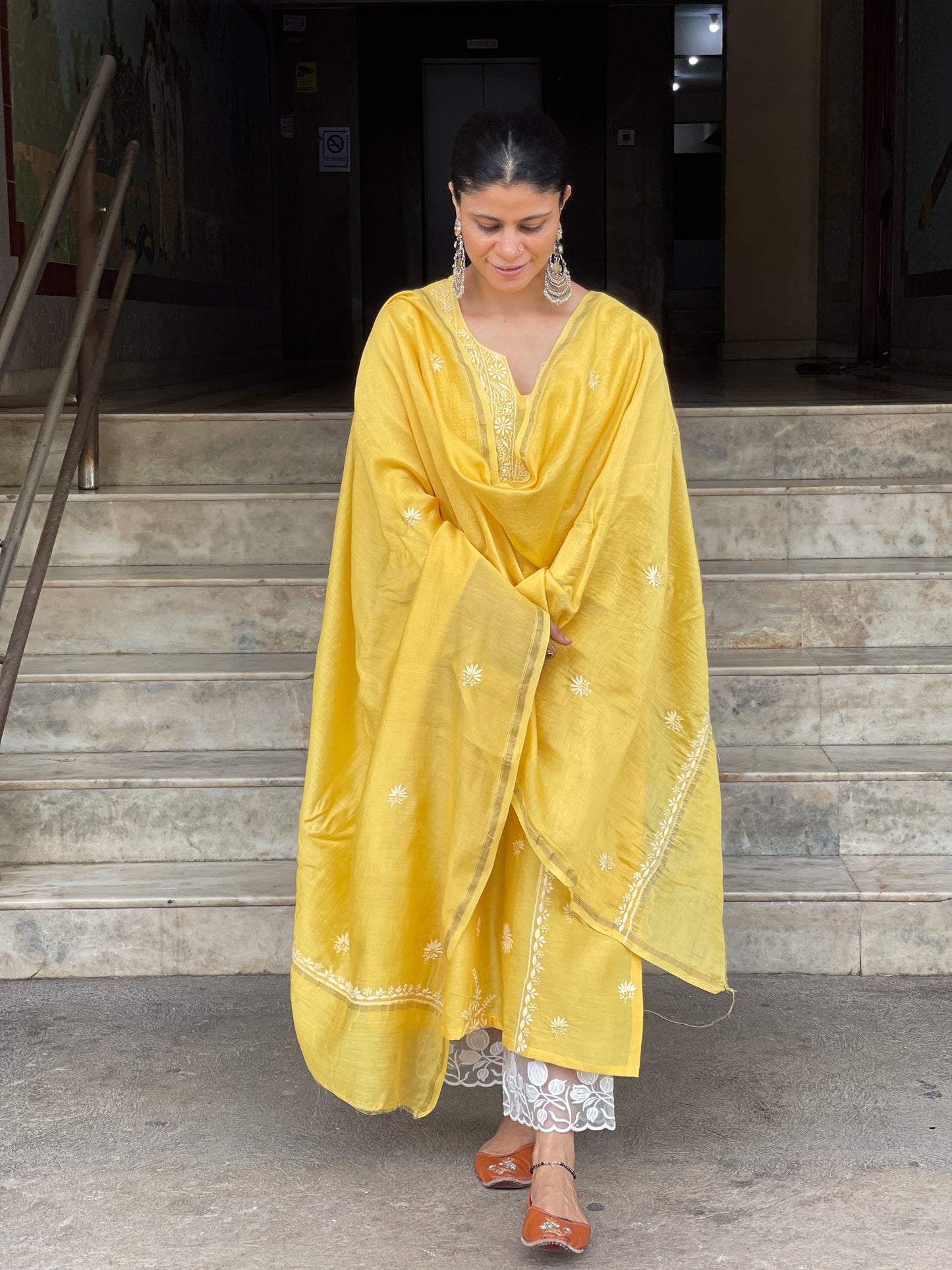Chanderi Silk Handembroidered Chikankari Dupatta