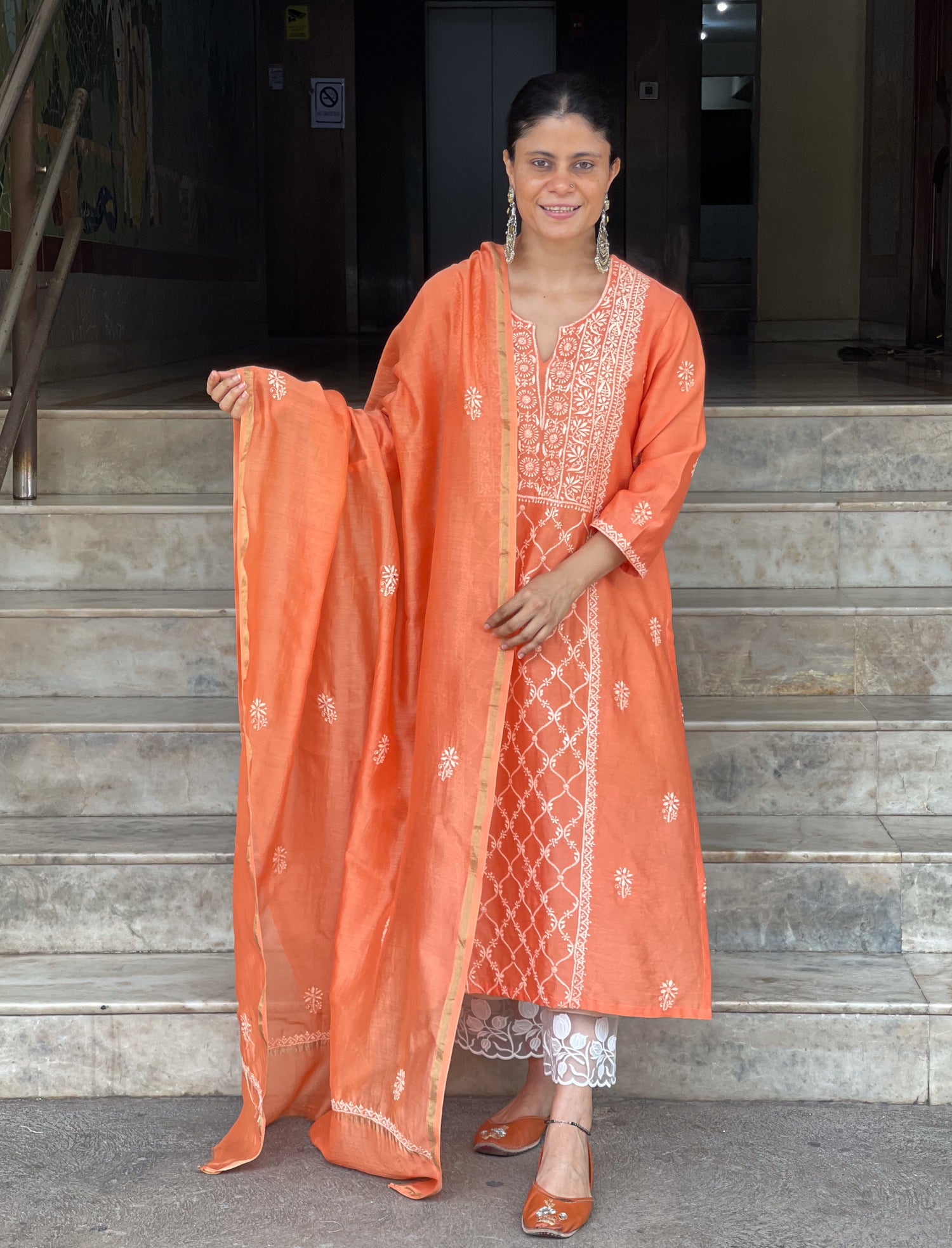 Chanderi Silk Handembroidered Chikankari Dupatta