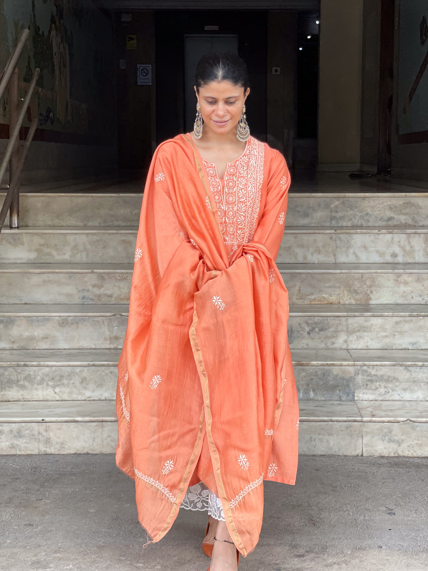 Chanderi Silk Handembroidered Chikankari Dupatta