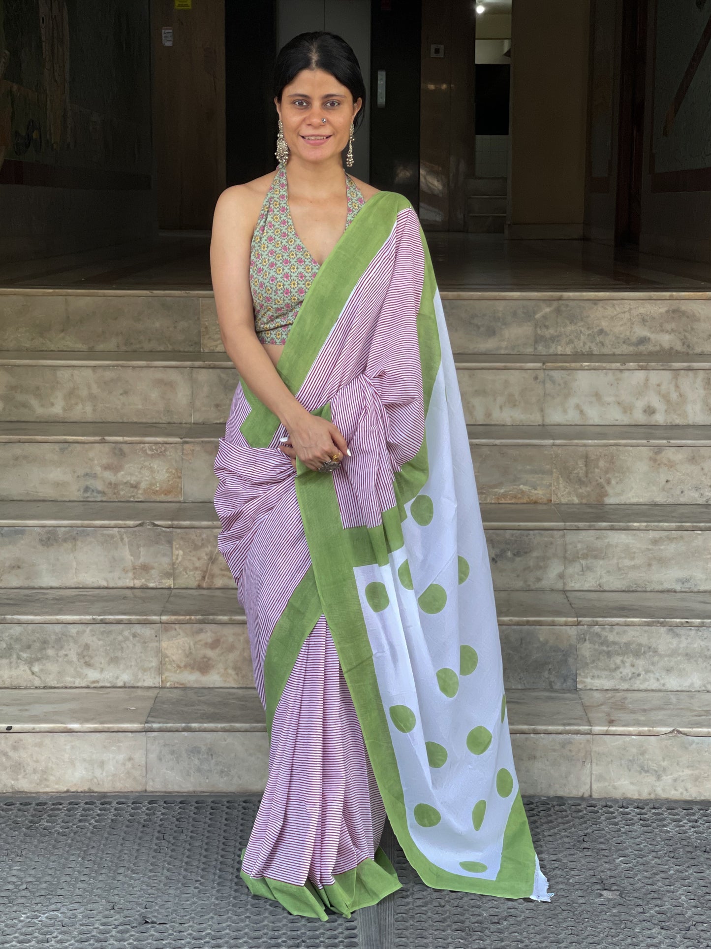 Handloom Cotton Sarees in handblock printed.