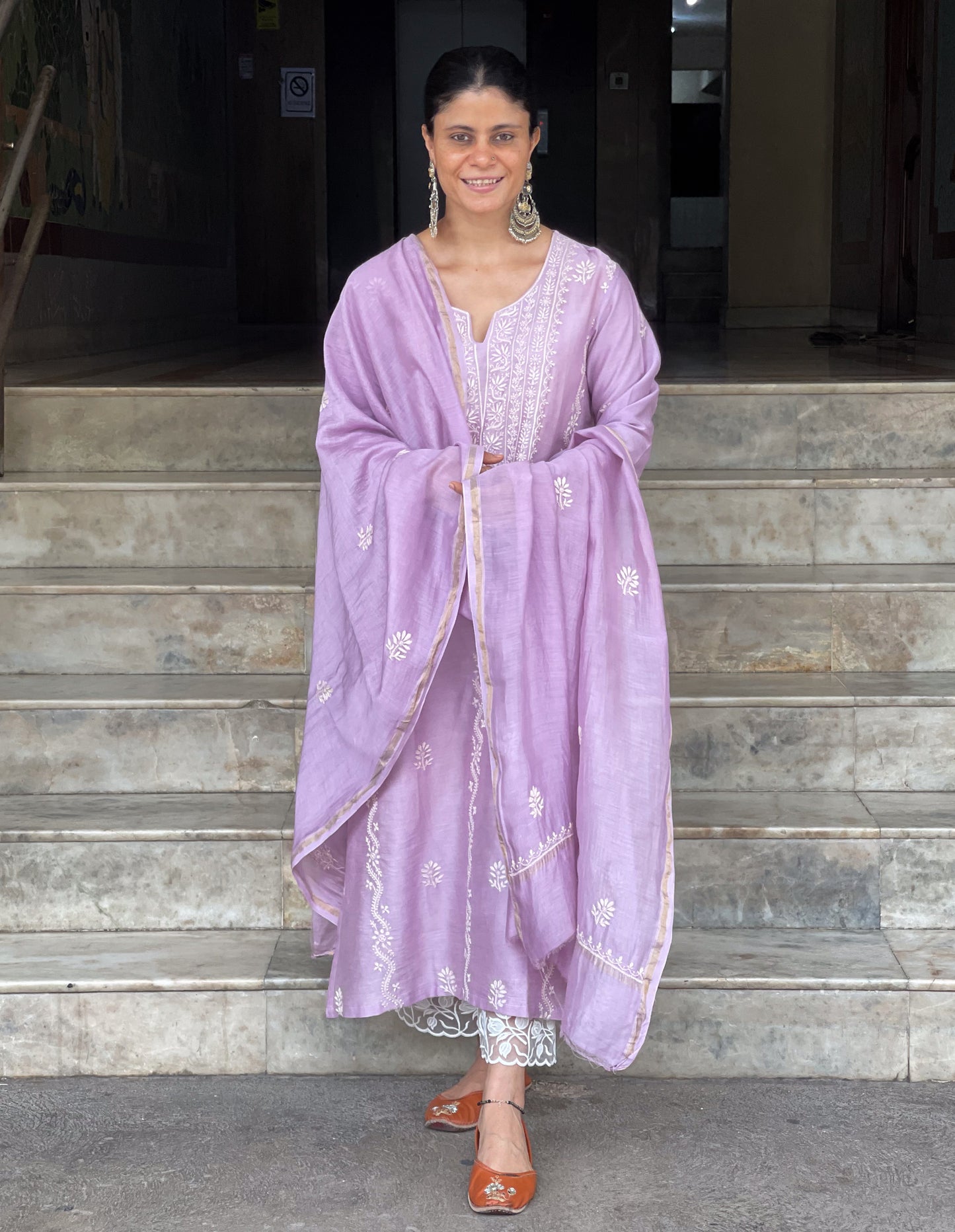 Chanderi Silk Handembroidered Chikankari Dupatta