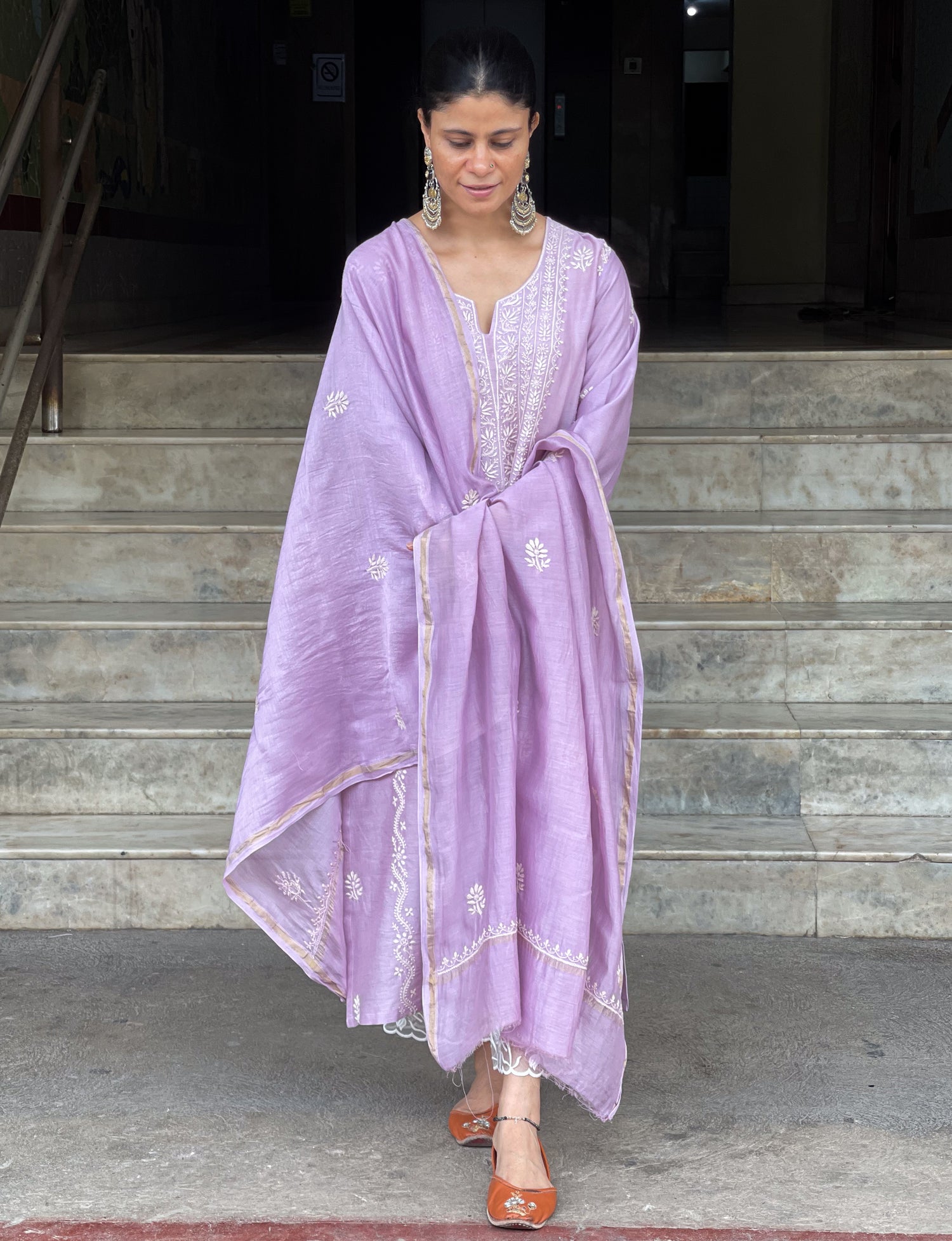 Chanderi Silk Handembroidered Chikankari Dupatta