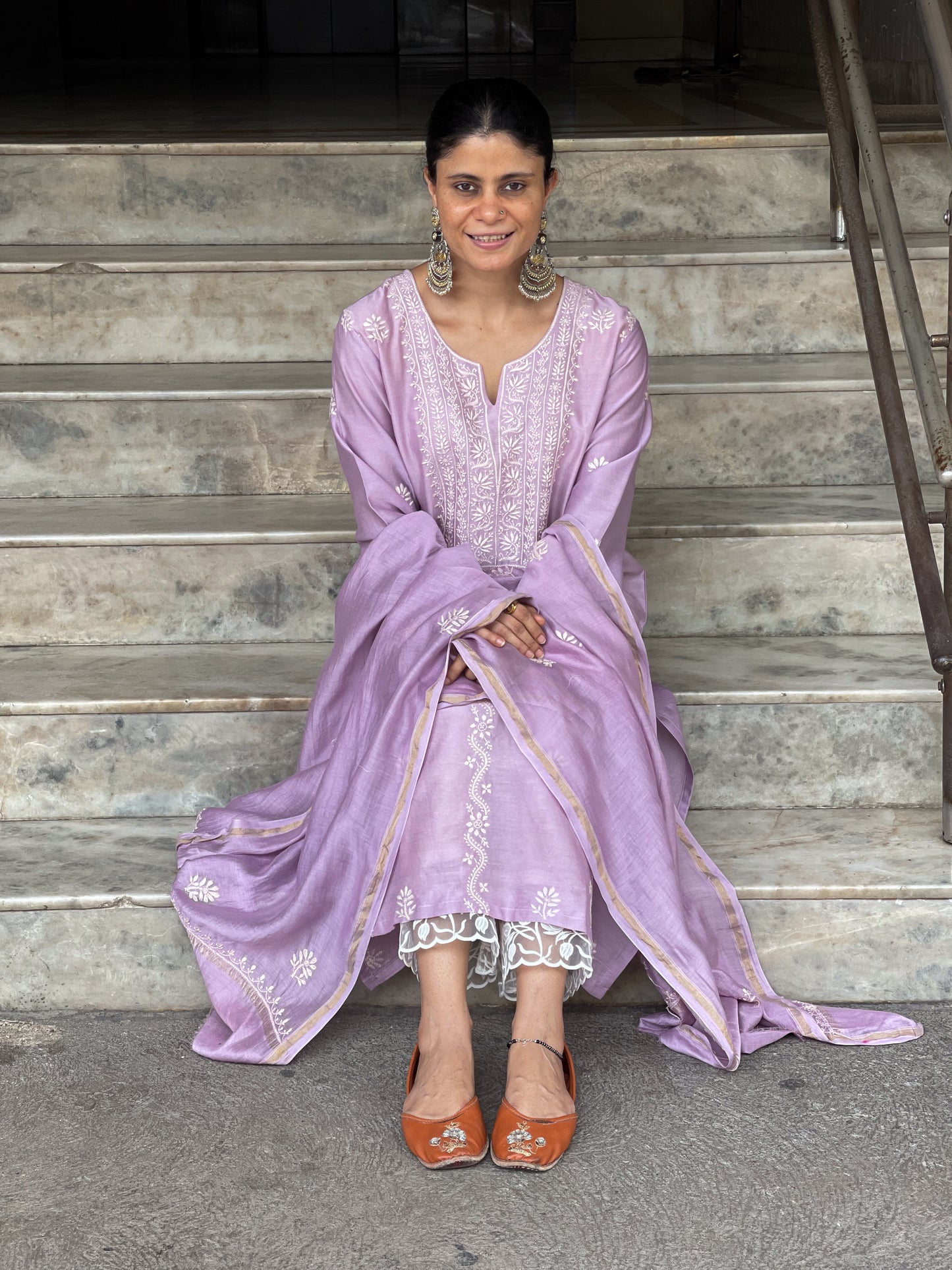 Chanderi Silk Handembroidered Chikankari Dupatta