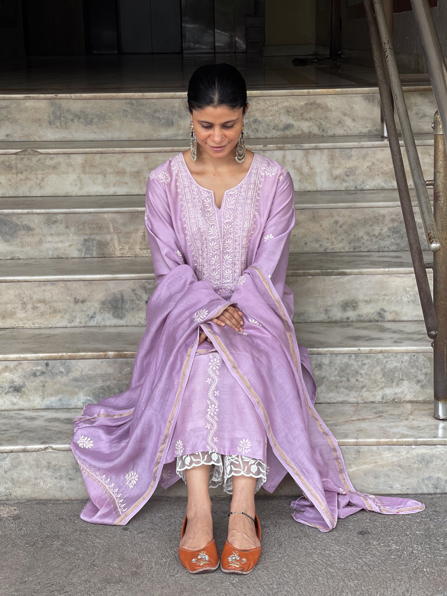 Chanderi Silk Handembroidered Chikankari Dupatta