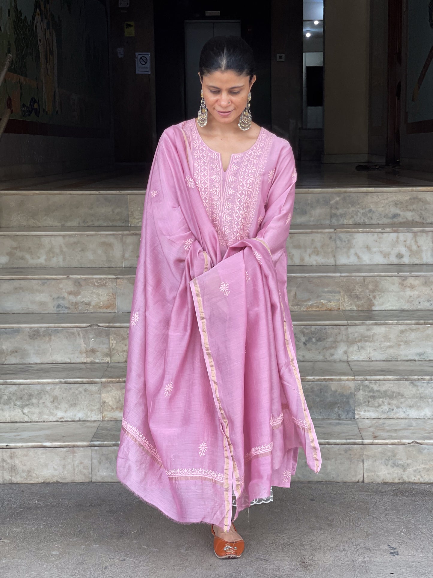 Chanderi Silk Handembroidered Chikankari Dupatta