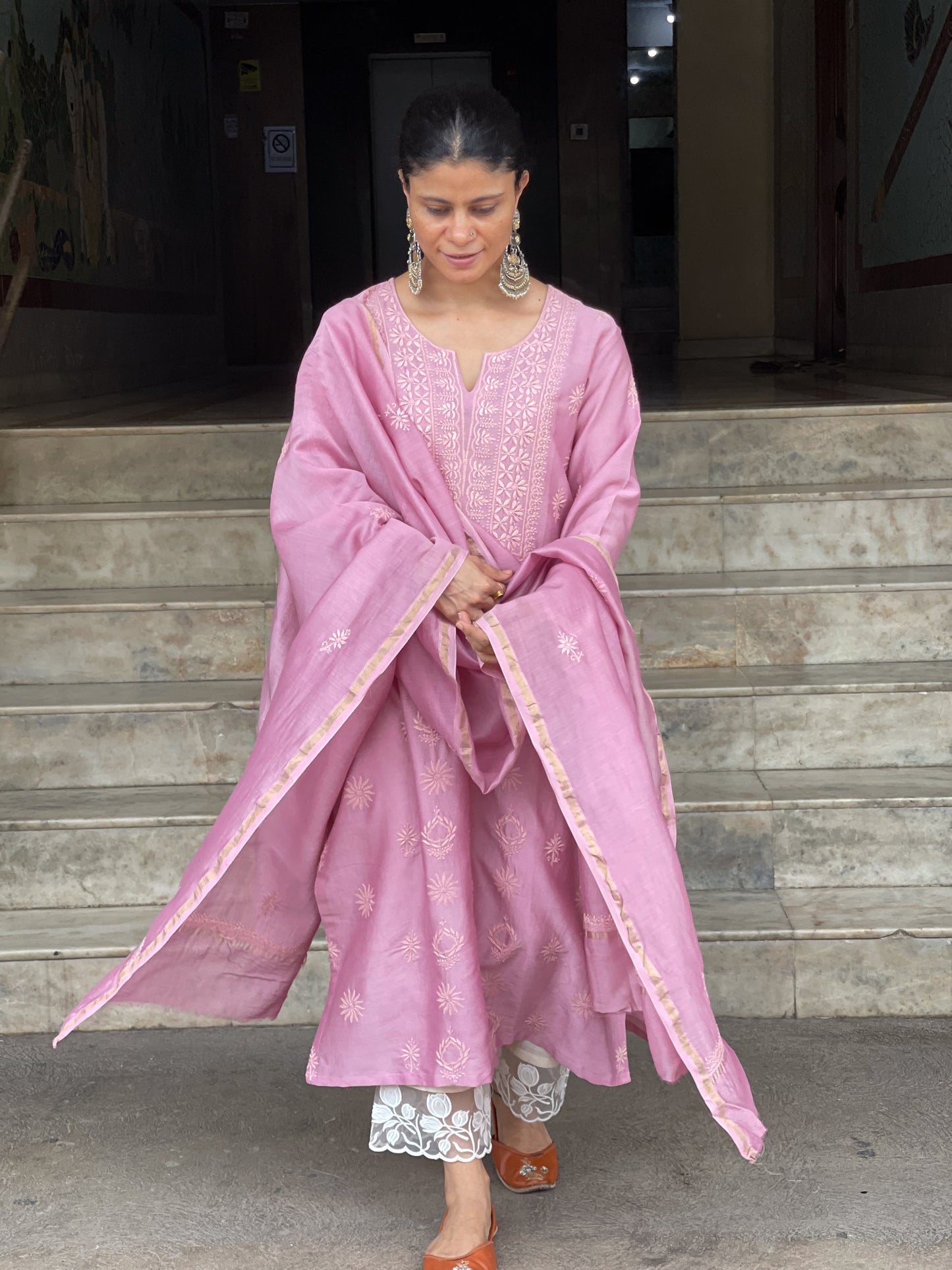 Chanderi Silk Handembroidered Chikankari Dupatta