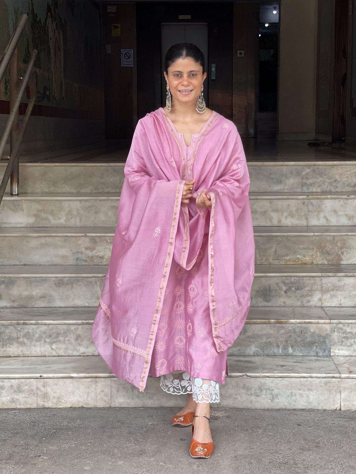 Chanderi Silk Handembroidered Chikankari Dupatta