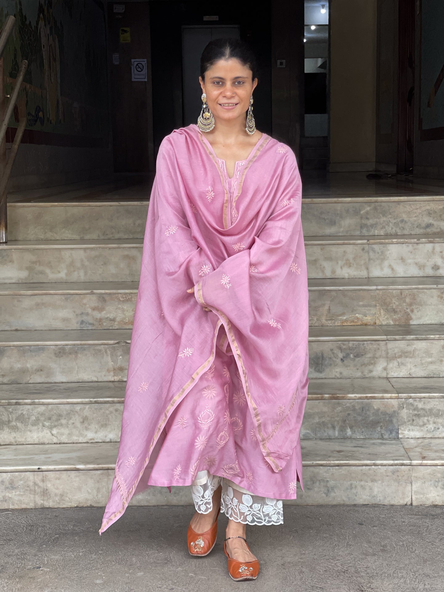 Chanderi Silk Handembroidered Chikankari Dupatta