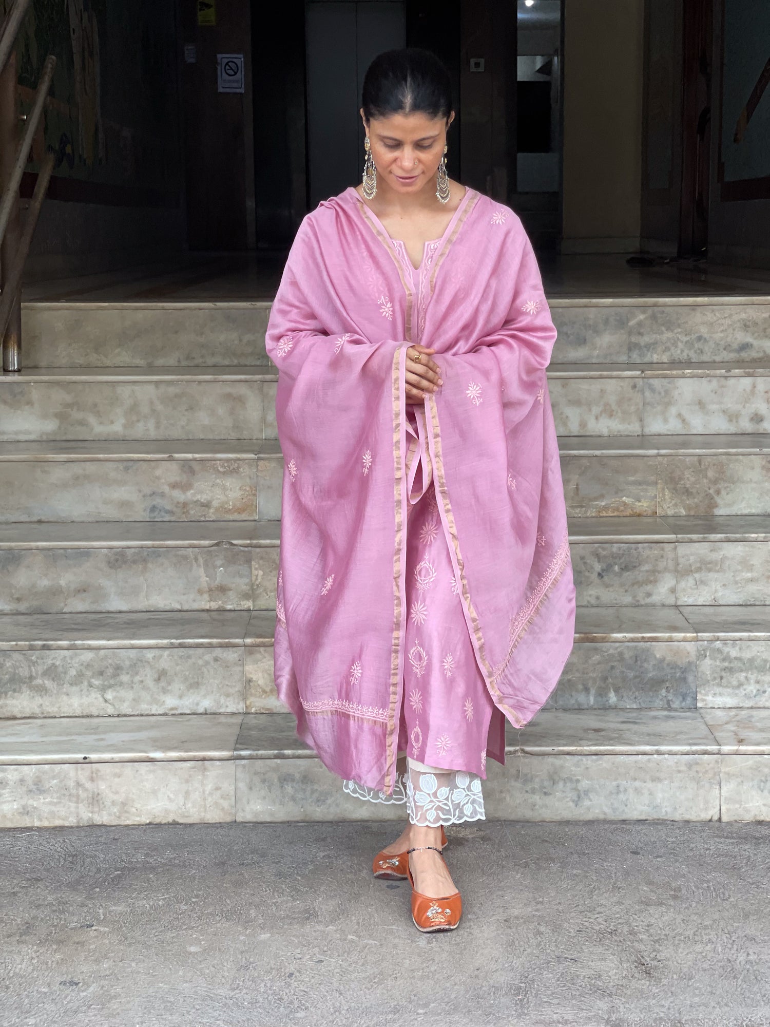 Chanderi Silk Handembroidered Chikankari Dupatta