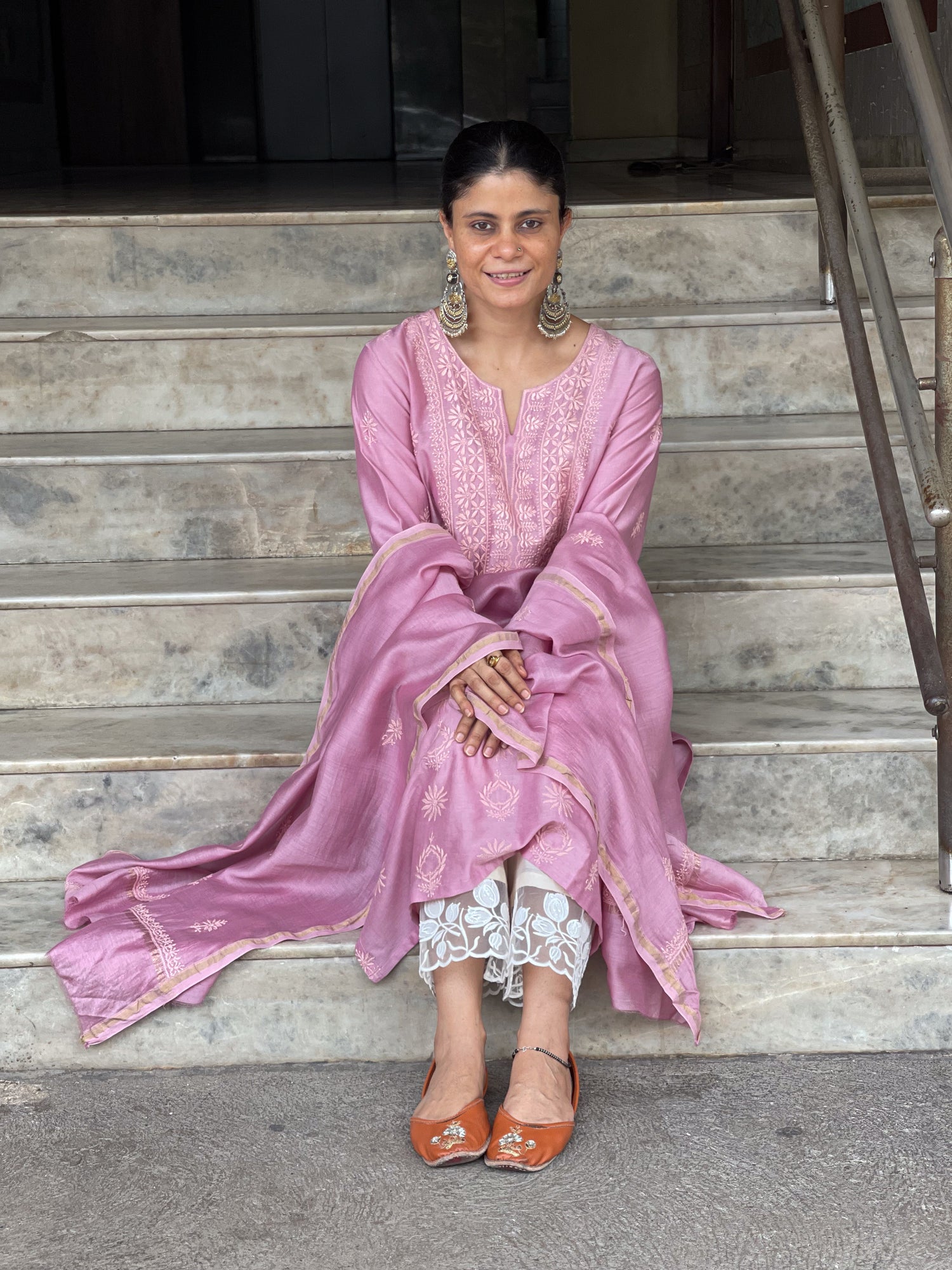 Chanderi Silk Handembroidered Chikankari Dupatta