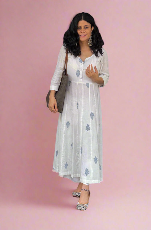 Handwoven Jamdani  Muslin Kalidar Kurta