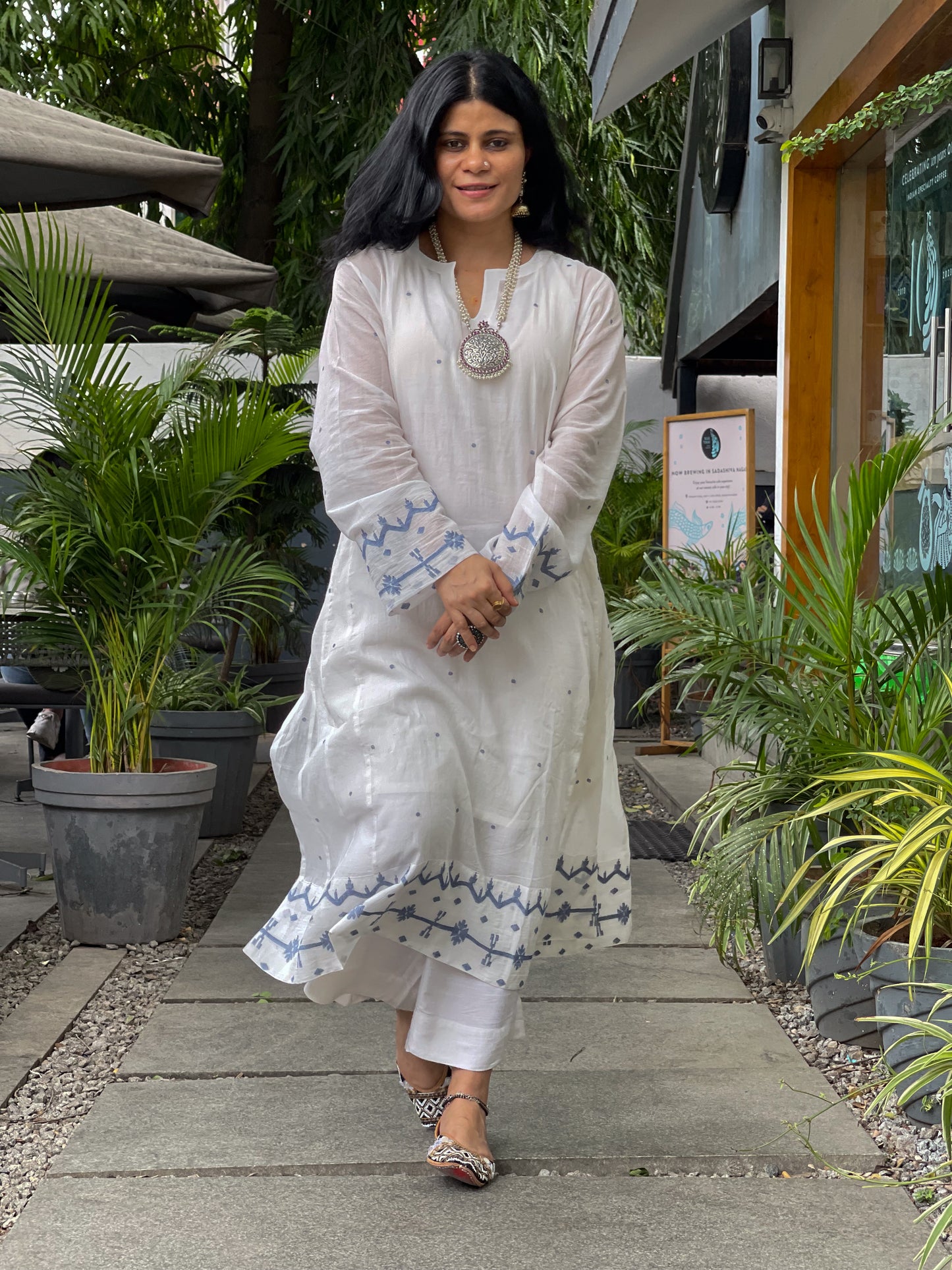 Handwoven Jamdani  Muslin Kalidar Kurta