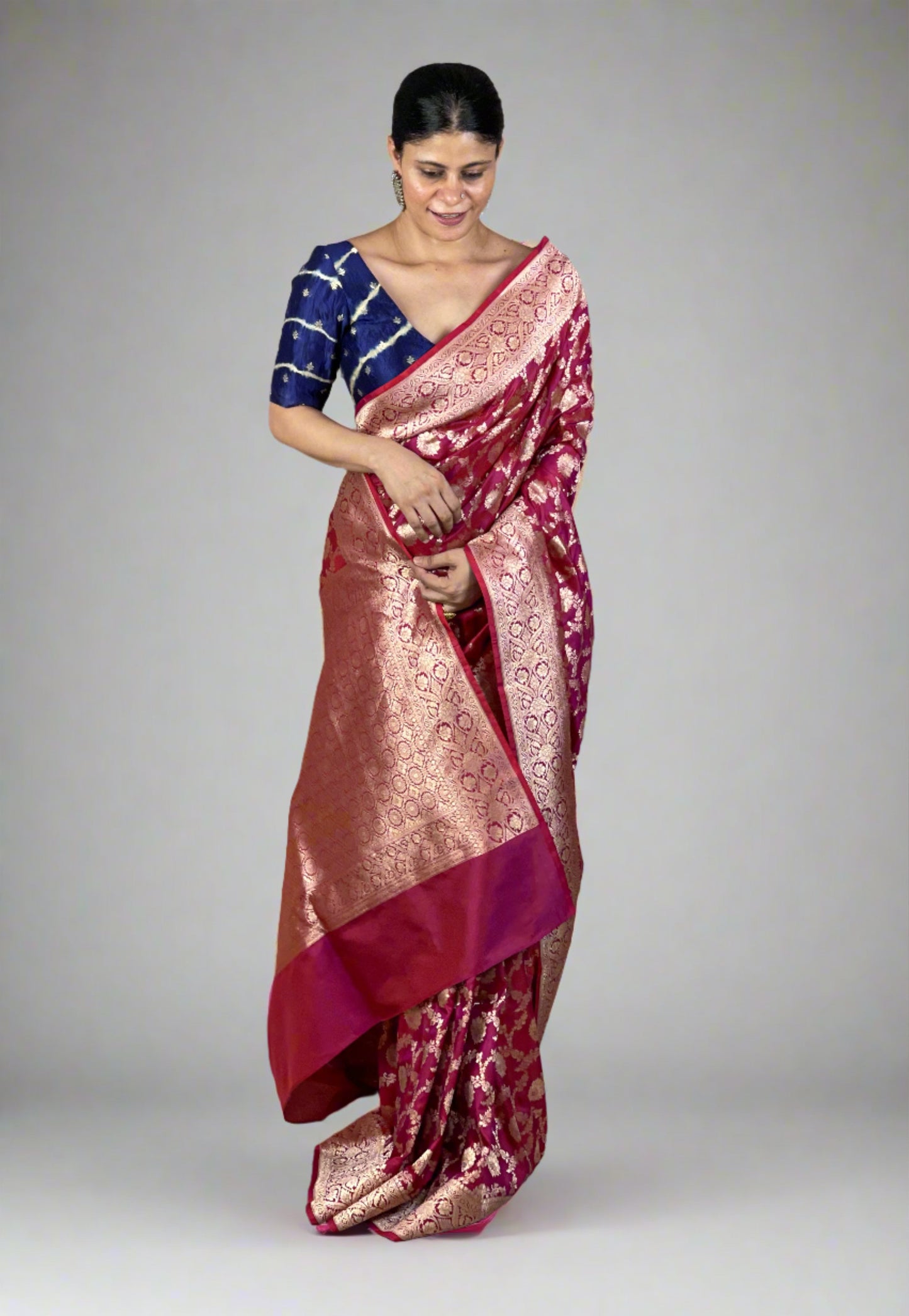 Deep Burgundy Colour Pure Handloom  Cutwork Katan Silk Saree.