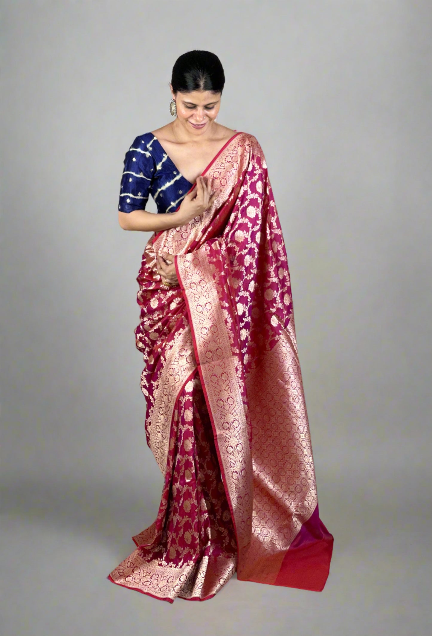 Deep Burgundy Colour Pure Handloom  Cutwork Katan Silk Saree.