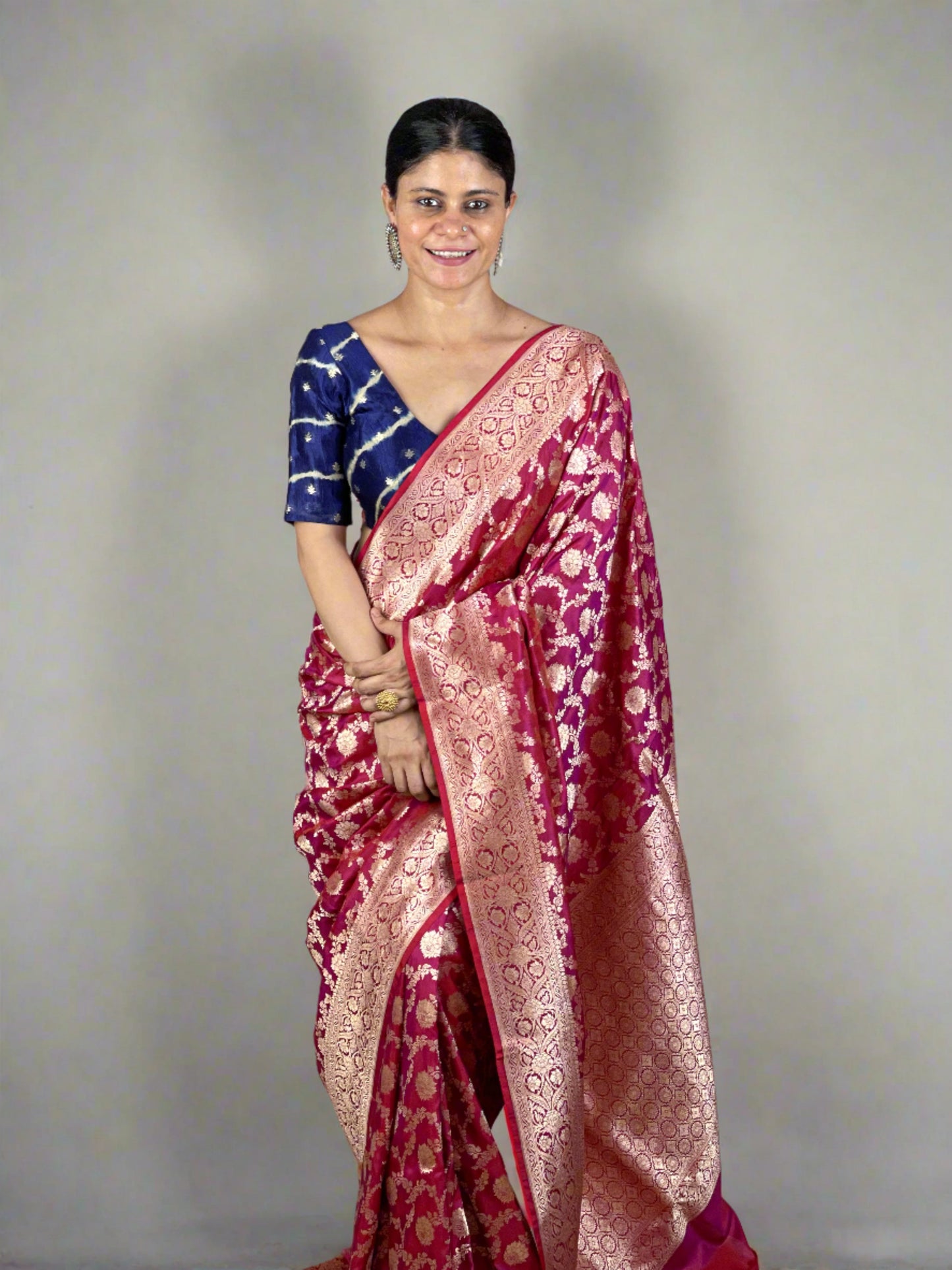 Deep Burgundy Colour Pure Handloom  Cutwork Katan Silk Saree.