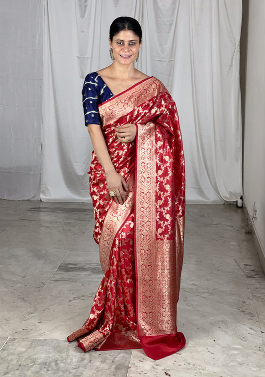 Red Colour Pure Handloom  Cutwork Katan Silk Saree.