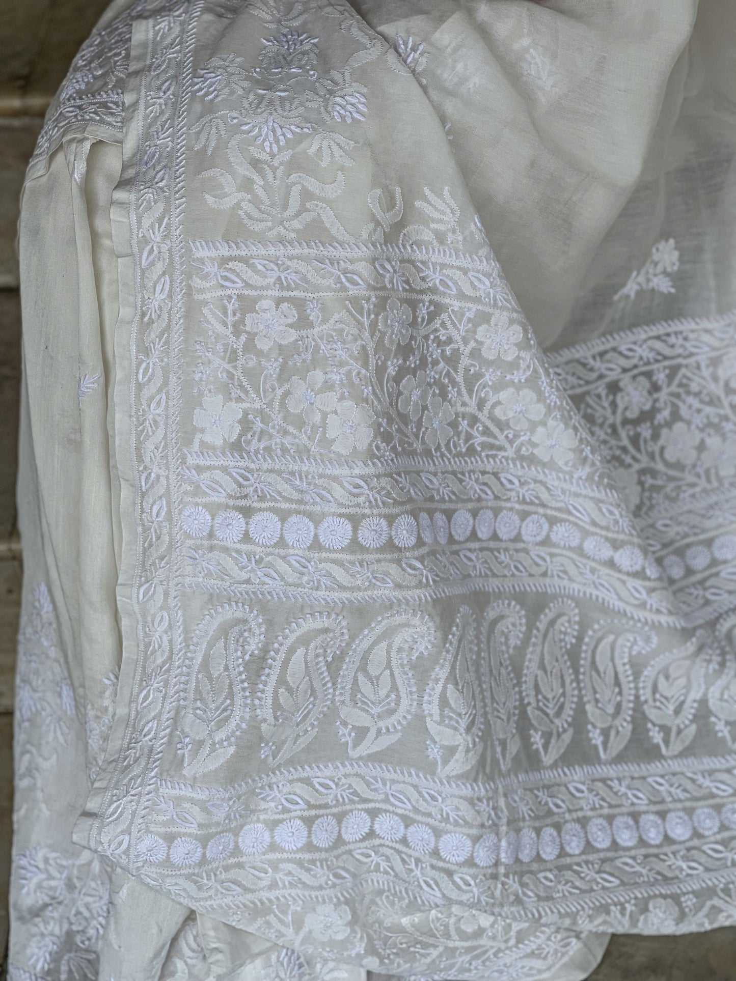 Hand embroidered chikankari  chanderi silk Saree