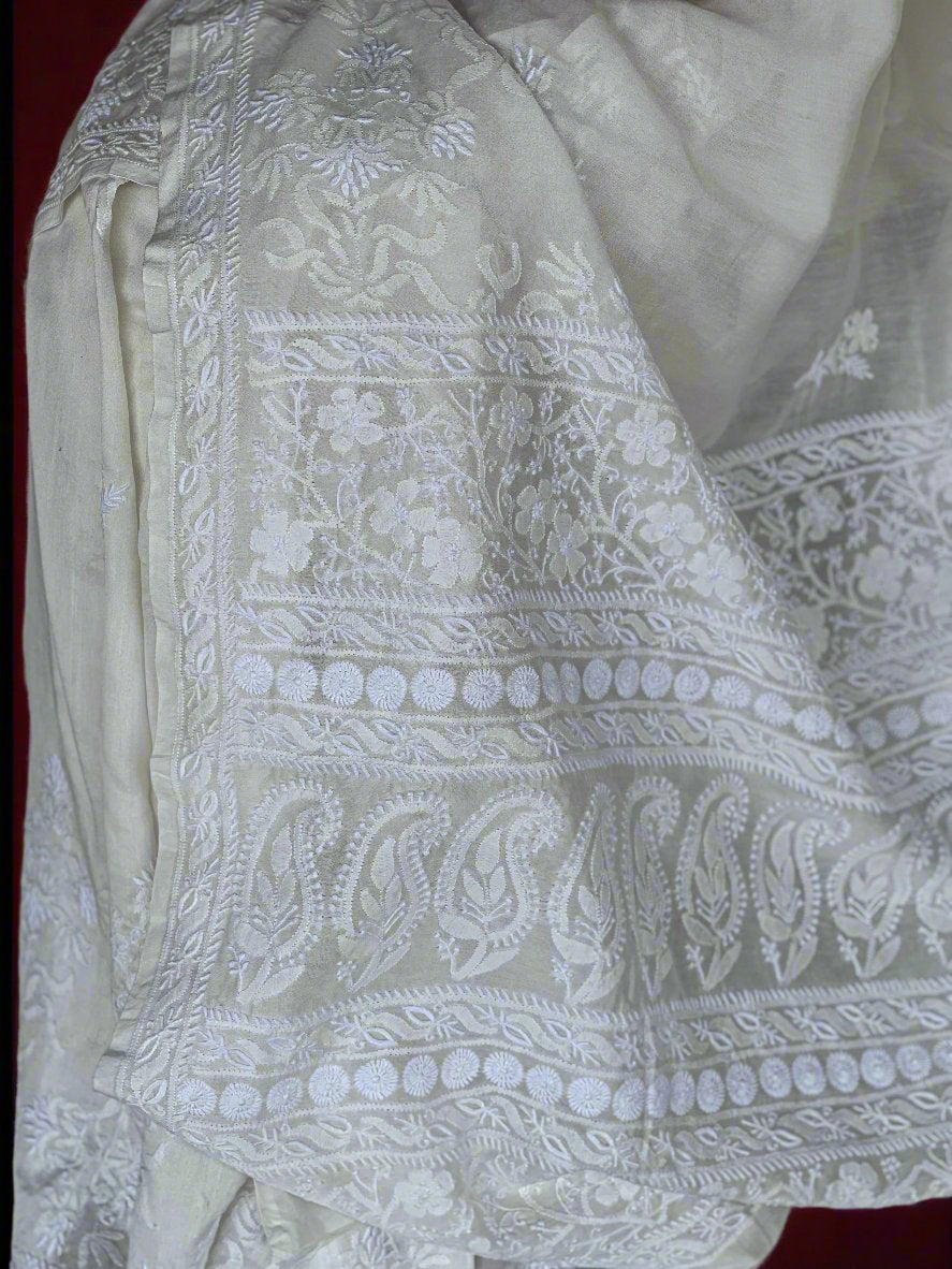 Hand embroidered chikankari  chanderi silk Saree