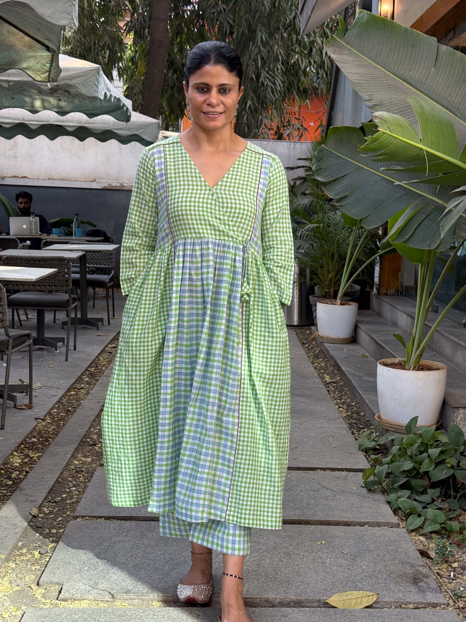 Handwoven muslin cotton Kalida Angrakha Kurta With Detailing