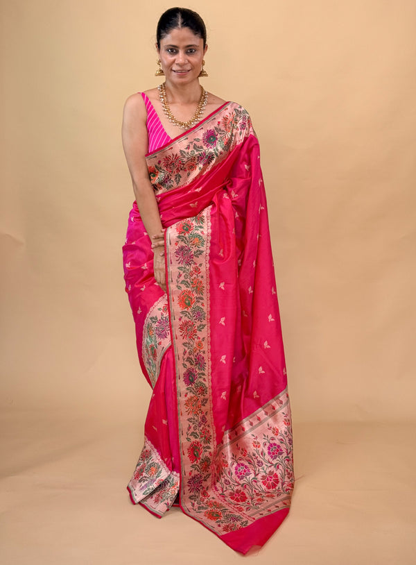 Handloom Paithani Cutwork Pure Katan Banarasi Silk Saree