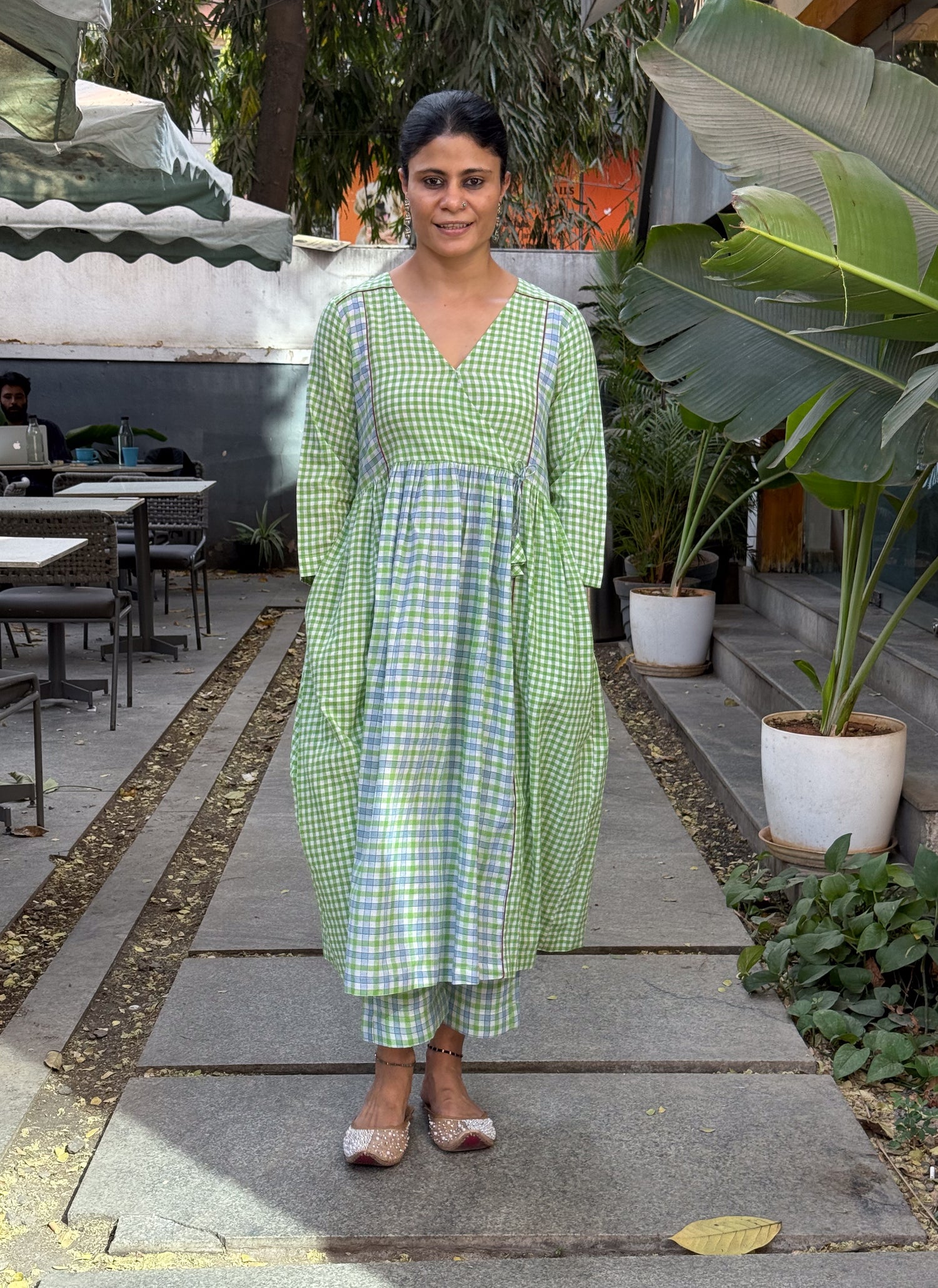 Handwoven muslin cotton Kalida Angrakha Kurta With Detailing