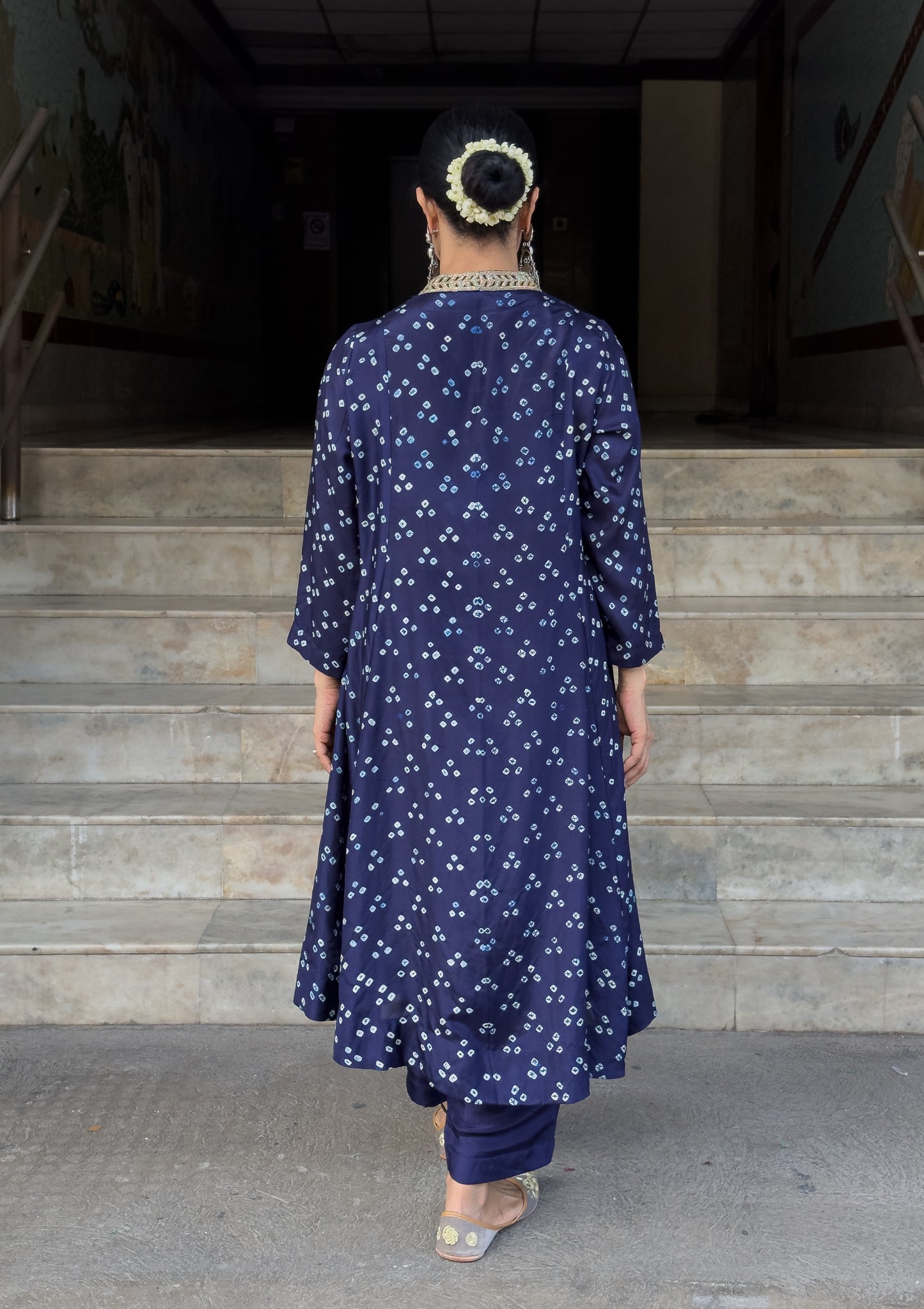 Handmade & Handembroidered Bandhini Silk Kurta set
