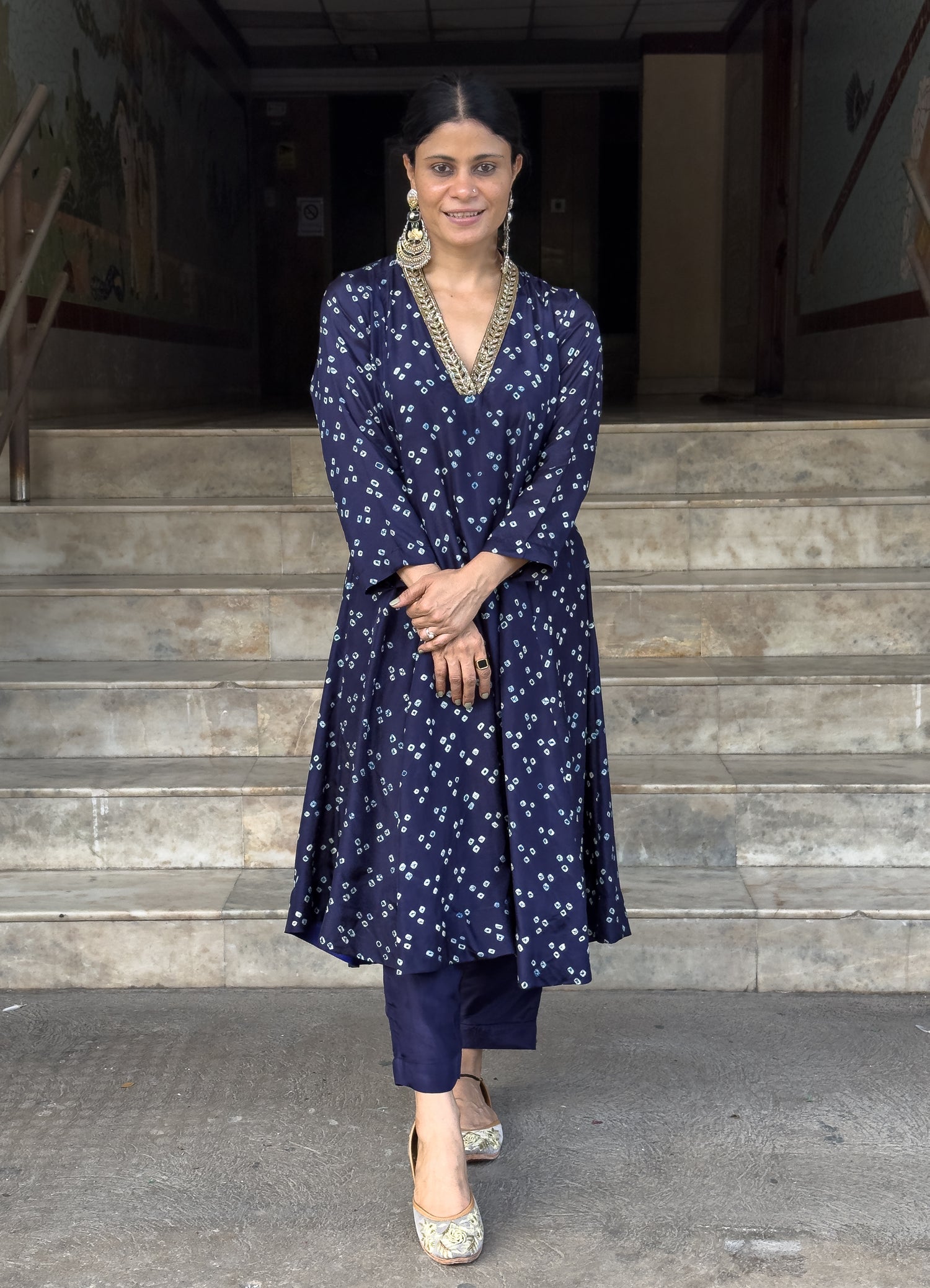 Handmade & Handembroidered Bandhini Silk Kurta set