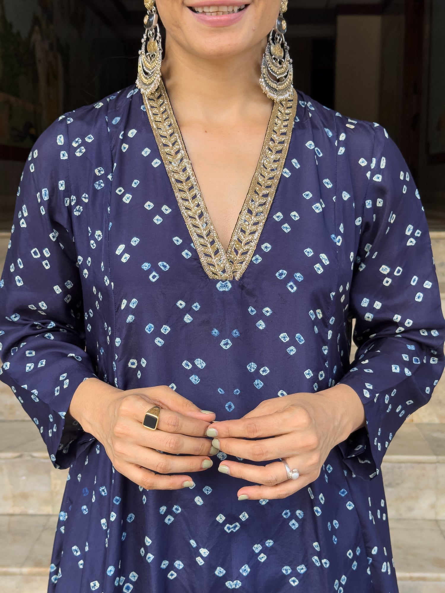 Handmade & Handembroidered Bandhini Silk Kurta set