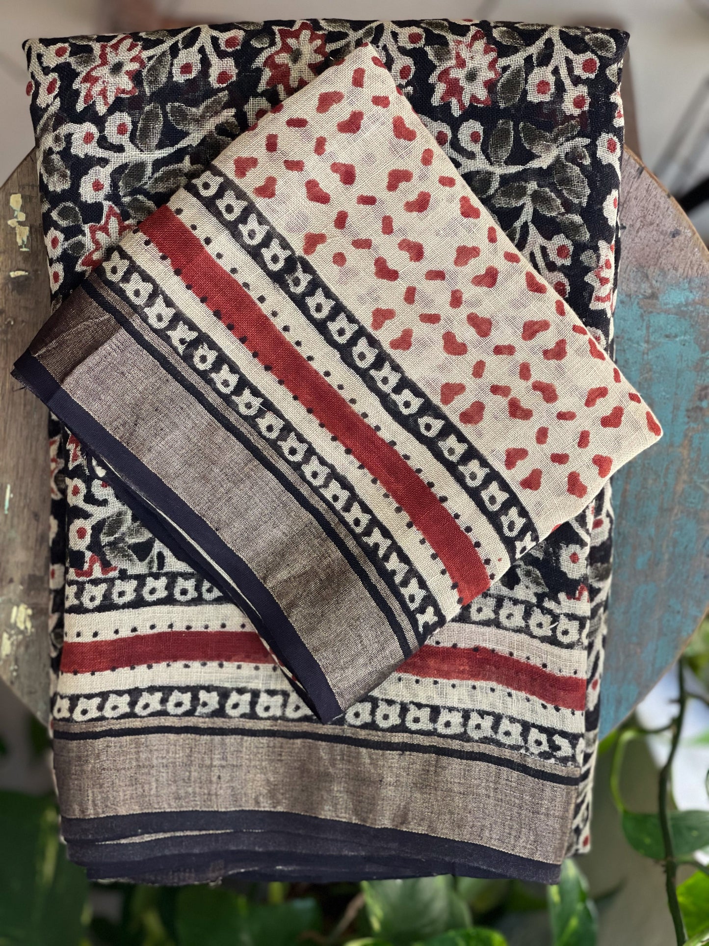 Natural Dyed Handblock Printed Linen Saree